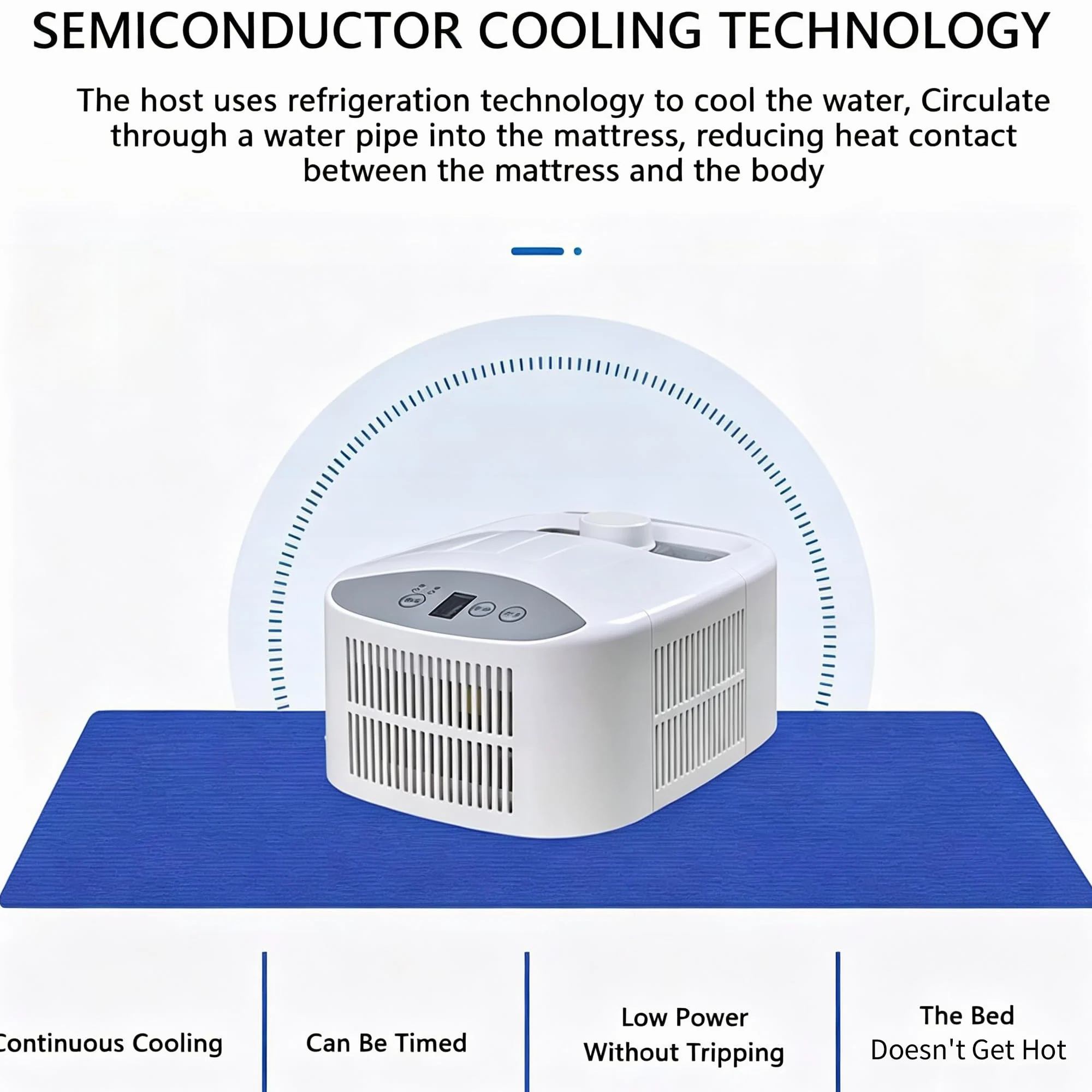 Almohadilla de colchón con enfriamiento por Agua y Sistema de enfriamiento | Colchón refrigerante de semiconductores de 70W, enfría de 3-8℃, temporizador de 1-9H(160*70cm)