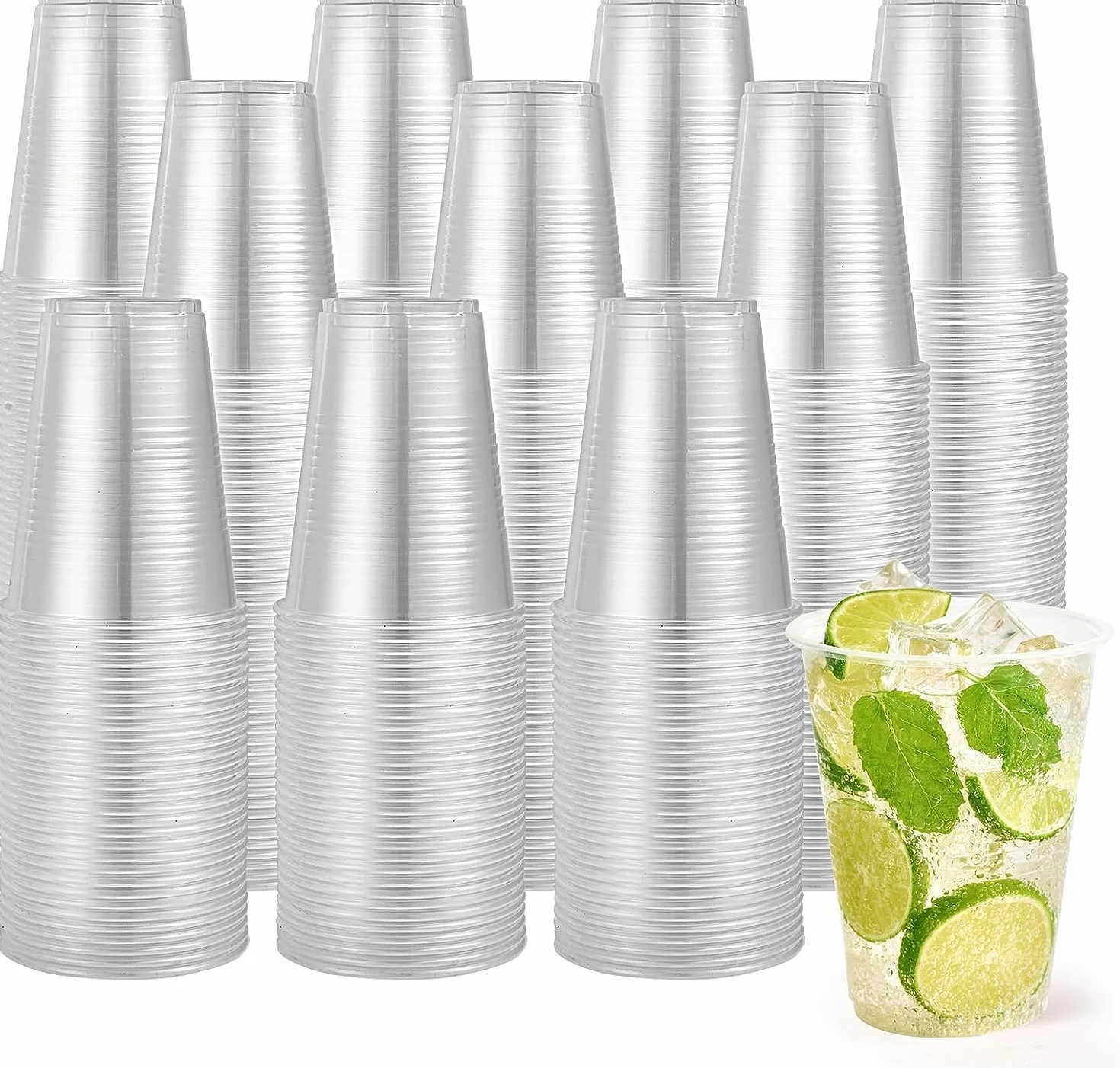 Pack de 500Uds 300ml Vasos Reutilizables de plástico polipropileno Transparente ideal para fiestas y eventos (500, 300ml)