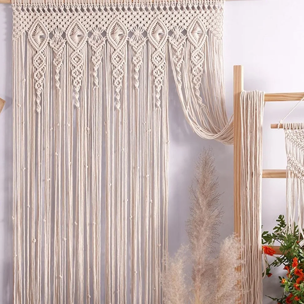 Cortina de tapiz tejida a mano, cortina decorativa para puerta y ventana para telón de fondo de boda y adorno para el hogar (100 x 200 cm)