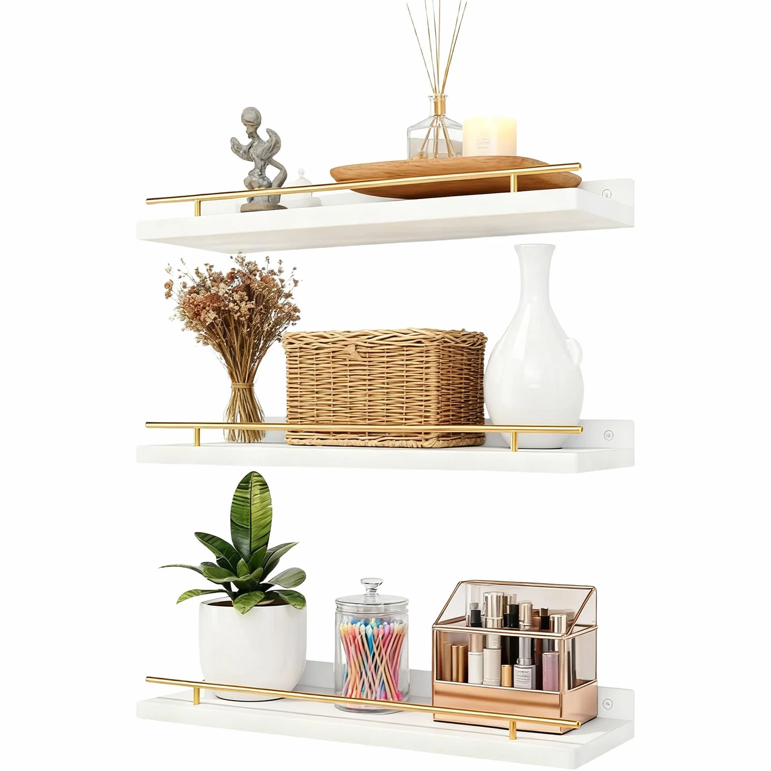3PCS Estantes Flotantes de Madera 40x15cm, Baldas Flotantes Blancas para Pared, Estanterías de Madera para Pared, Estantes Colgantes dePared para Dormitorio, Cocina, Oficina o Sala de Estar
