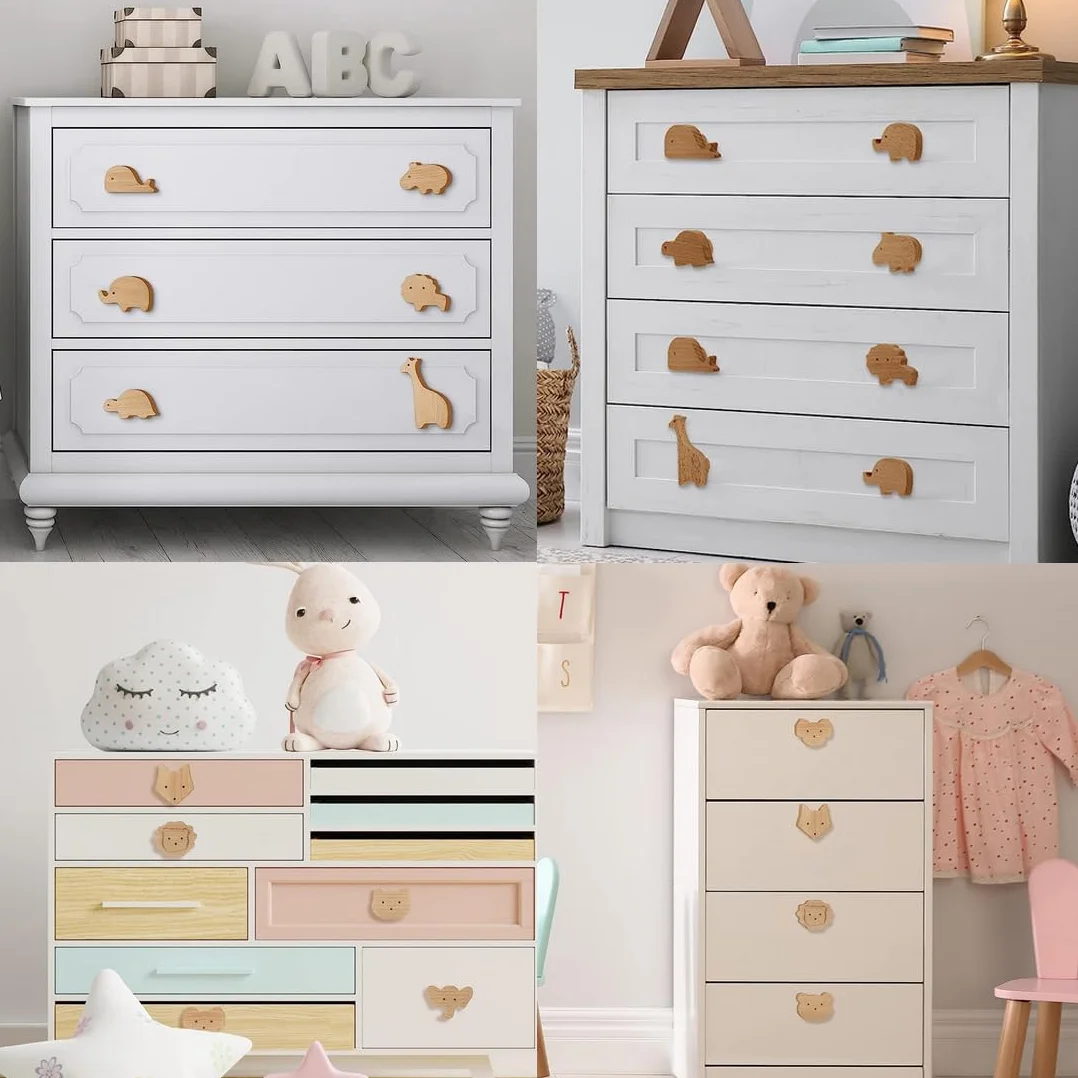 Pomos de madera para gabinete de animales, 2 piezas, pomos decorativos de madera para aparador, tiradores de madera, animales del bosque marino, pomos para muebles de habitación de niños, t
