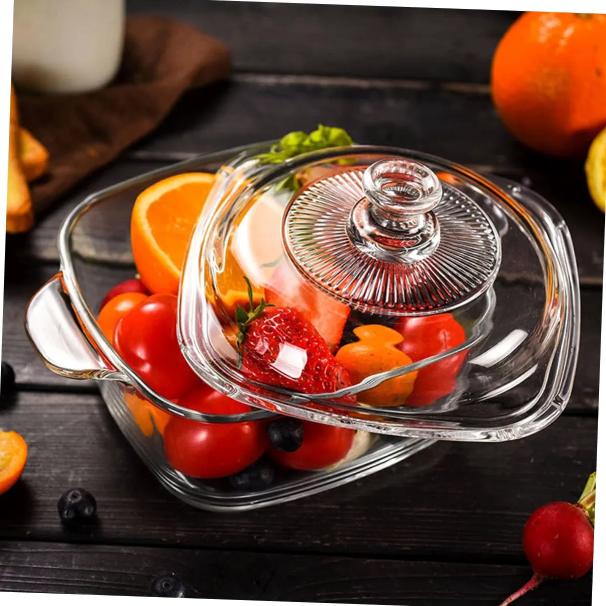 TEHAUX Bol para Sopa de Vidrio Templado con Tapa y Asas Dobles Resistente al Horno y Microondas Capacidad Almacenamiento Seguro para Alimentos Casa