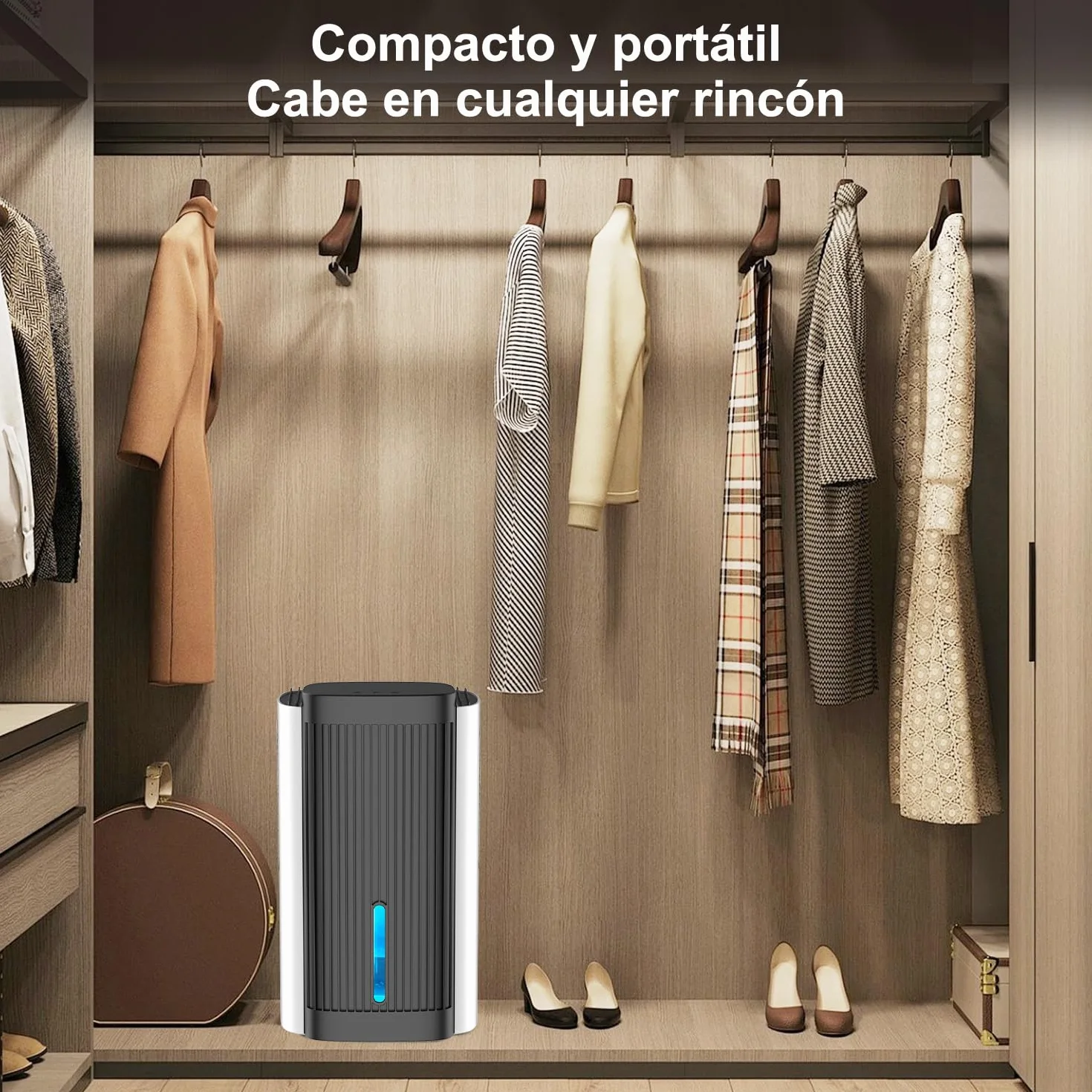 Deshumidificador Eléctrico 1,1 L – Deshumidificador Silencioso < 28 dB con Apagado Automático, Modo Sueño & Luz Nocturna, para Hogar, Baño y Sótano (blanco y negro)