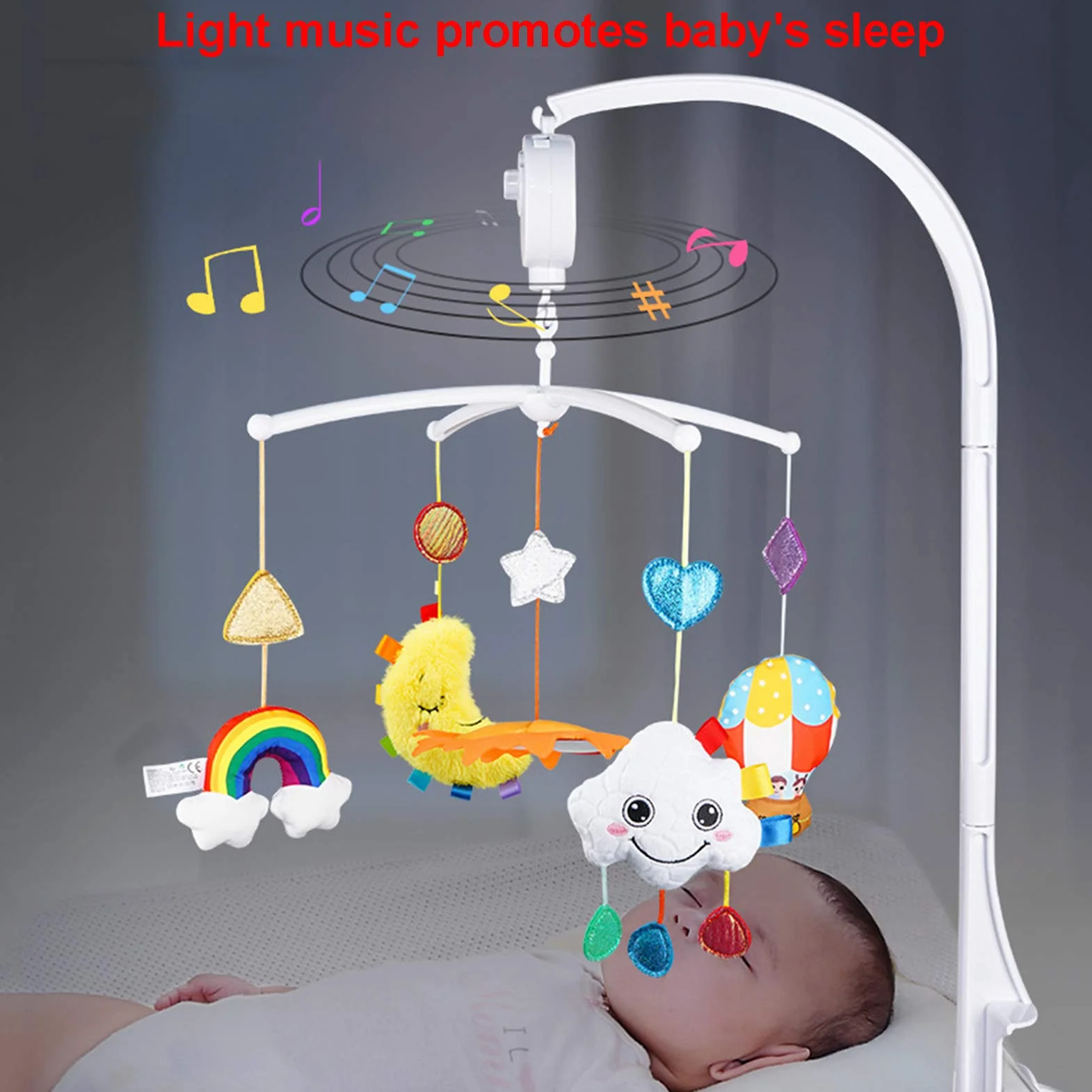 Blanco Soporte Para Cama de Bebé Cuna Cuna Brazo Móvil Con Caja de Música Mecánica y Soporte Extendido Soporte Tuerca Tornillo Cama sin Juguetes Para Baby Girl & Boy