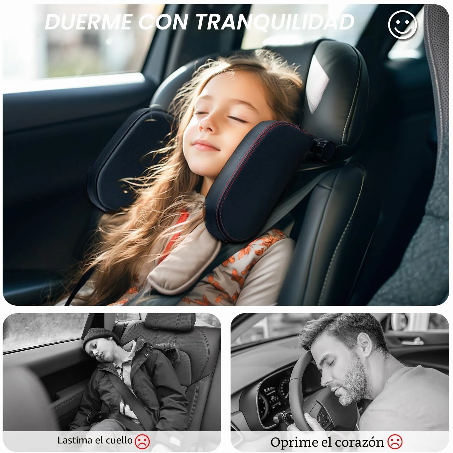 KAEFUYS Reposacabezas Coche Ajustable de 360 ​​​​°para Niños y Adultos Reposacabezas para Automóvil Fácil de Instalary Desmontable Material Suave y Transpirable para una Experiencia de Viaje Cómoda