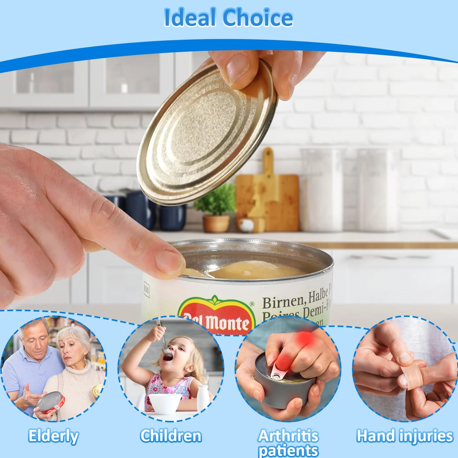 Abrelatas Automático Electrónico, Abrelatas Inalámbrico, Abrelatas de Cocina, Abrelatas One-touch, Bordes Son ordenados y Lisos, para Mayores, Cocineros, Artritis