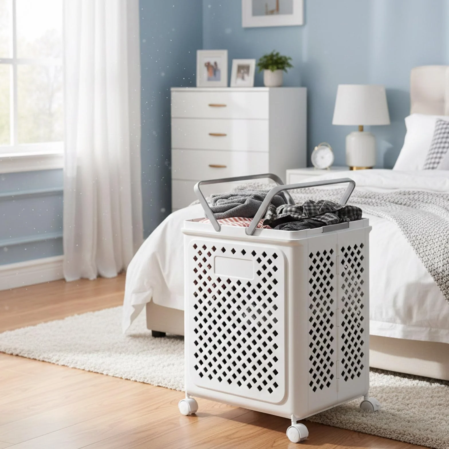 50 L Cesto de Ropa Sucia con Ruedas Cesta Plegable para Colada,Lavandería de Plástico Plegable con Asas Ergonómicas para Dormitorio Baño Lavandería y Espacios Reducidos