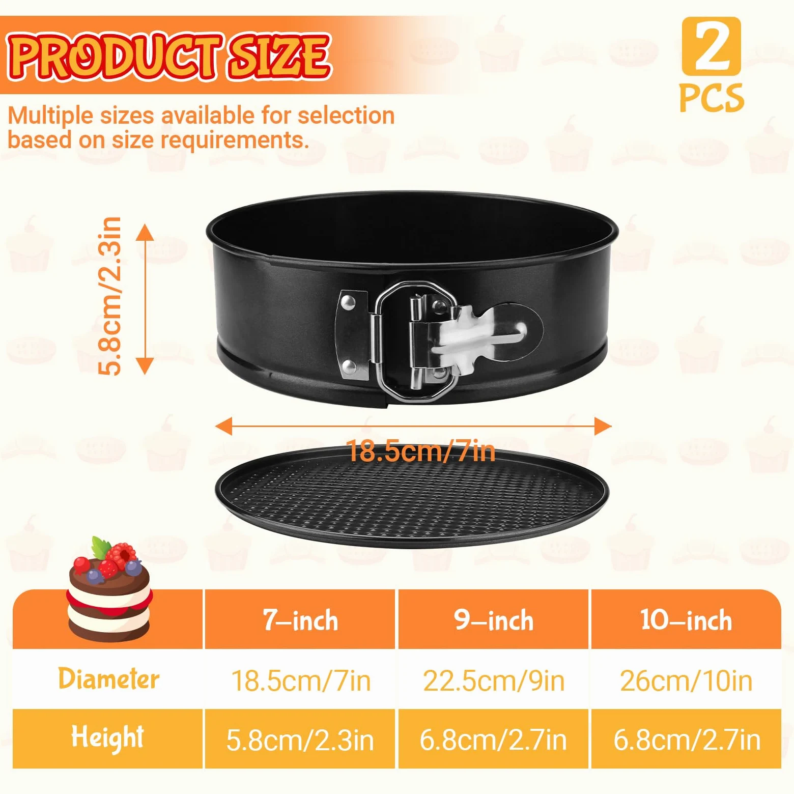 LELE LIFE Paquete de 2 moldes desmontables de 18,5 cm, antiadherentes con parte inferior extraíble, molde redondo para tartas de queso a prueba de fugas para hornear (7 pulgadas)