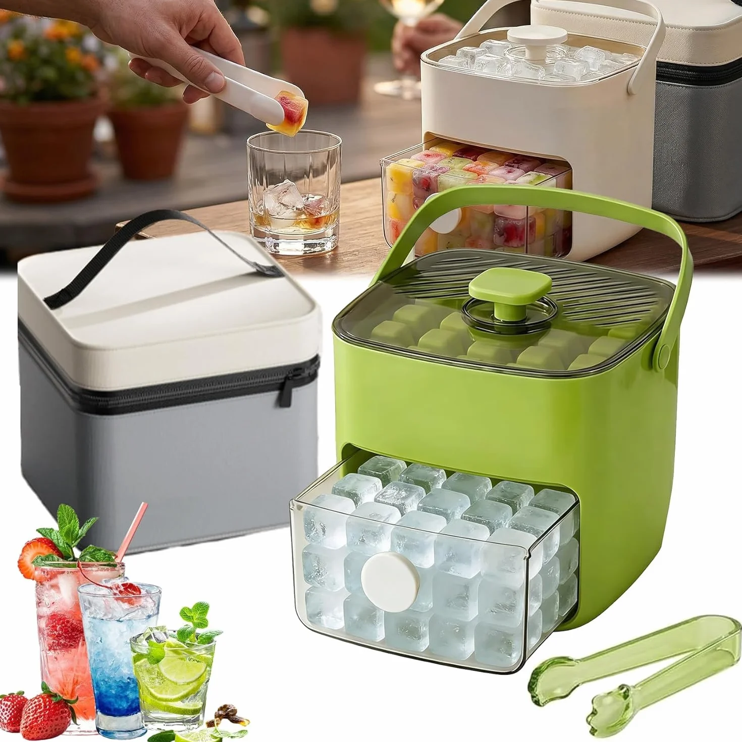 Máquina De Hielo Portátil 48 Cubos Hielo Instantáneo Doble Nivel Verde