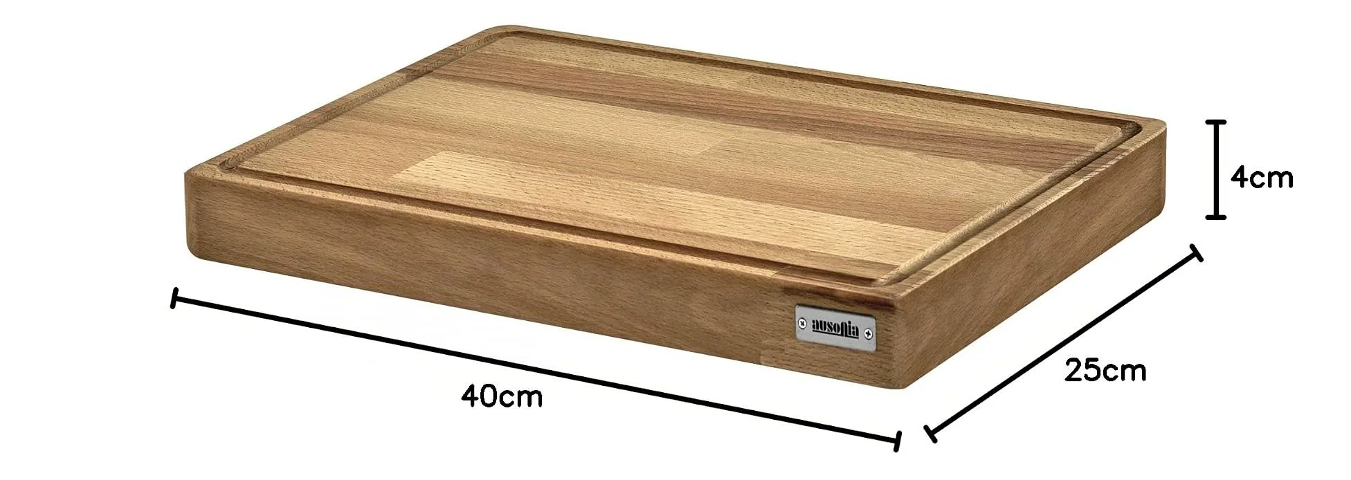 AUSONIA - 66440 TABLA DE CORTAR DE MADERA DE HAYA 40x25x4 CON PIES DE CAUCHO