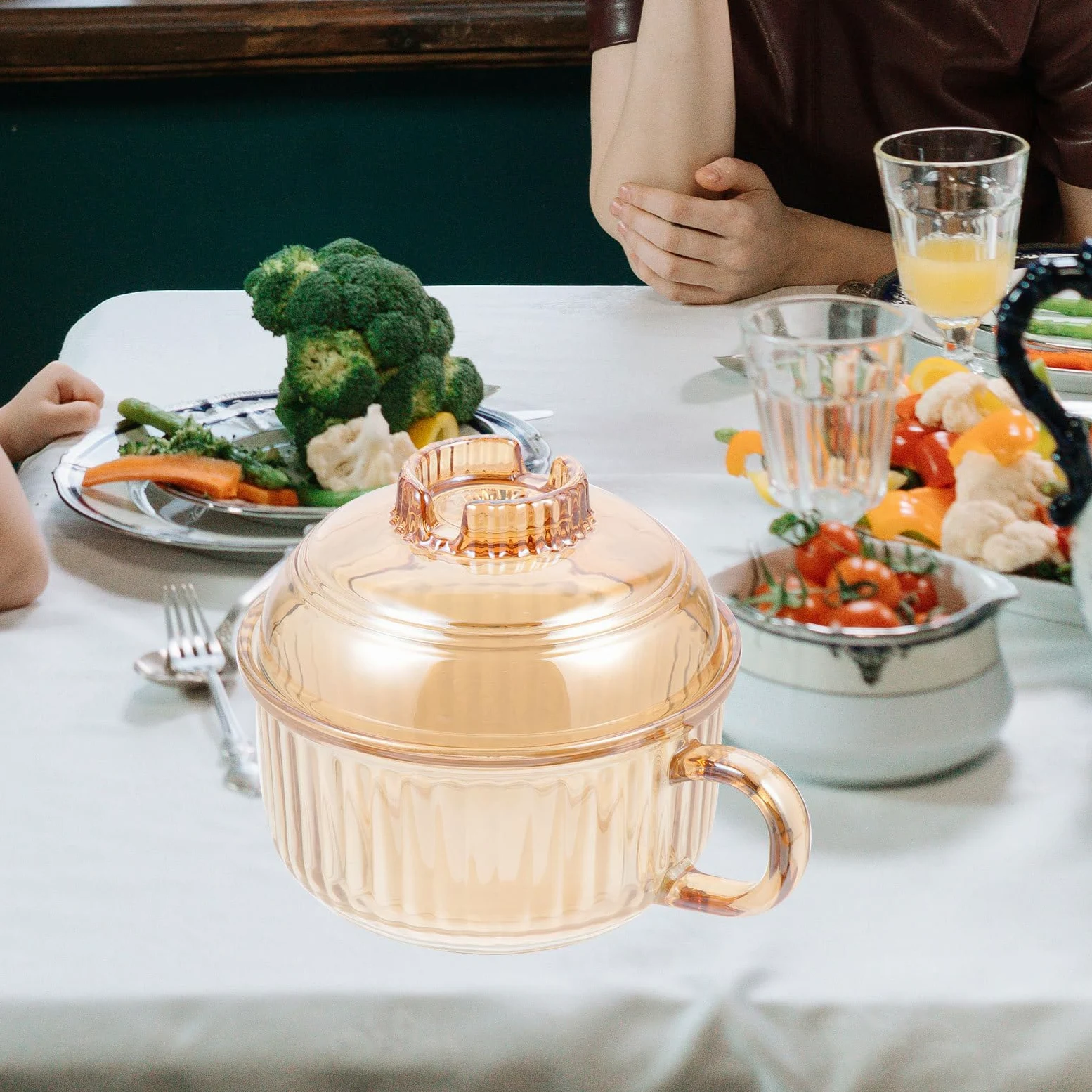 Ciieeo Tazón Resistente al Calor y Fácil de Transportar con Tapa de Vidrio Marrón para Sopa Adecuado para Uso Doméstico y Restaurantes