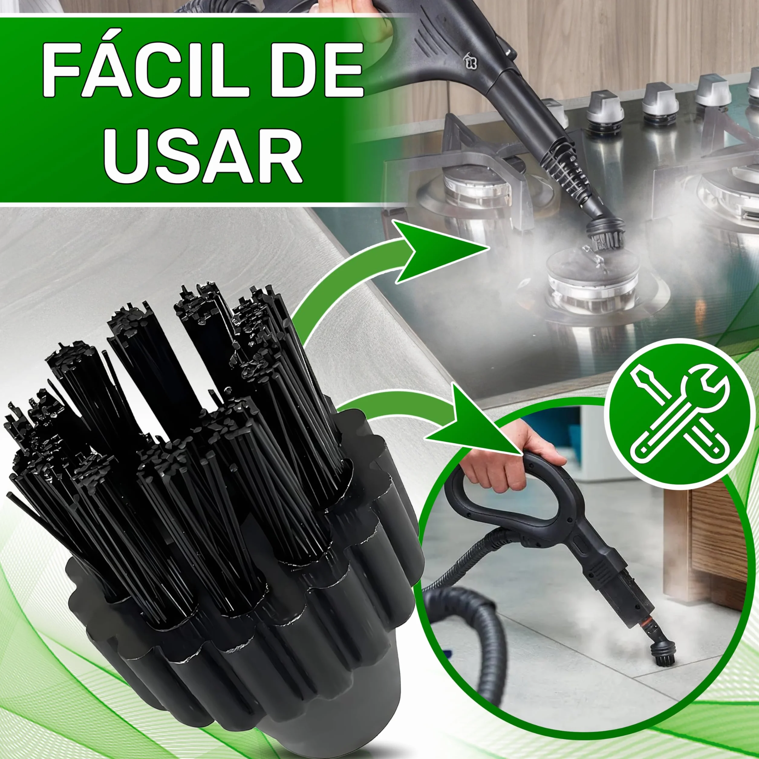 3 Piezas Redondo Cepillo Limpiador para Polti Vaporetto Vaporeta Limpieza Hogar - Garantía de 5 Años - ONIX TECH
