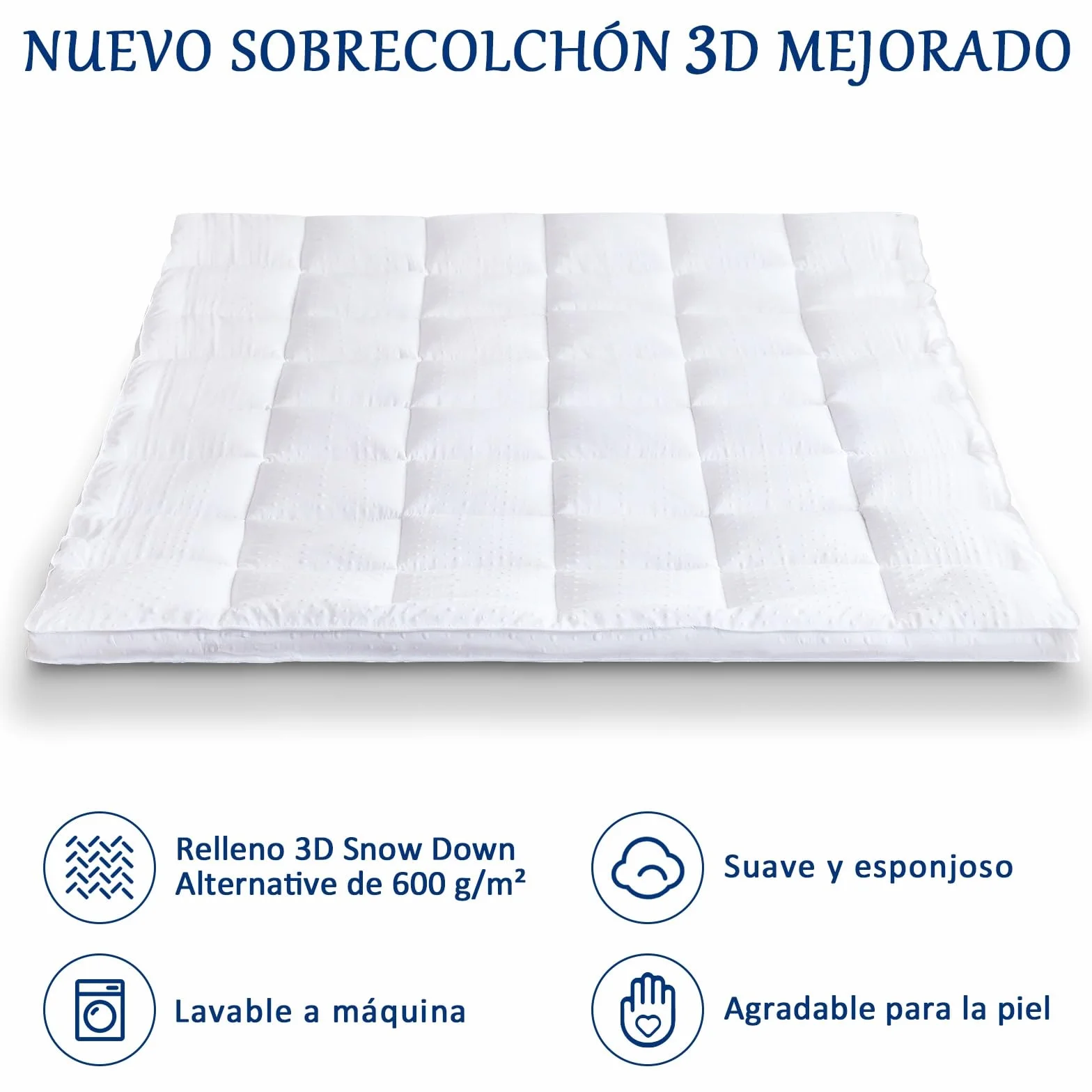Bedecor Sobrecolchon de Microfibra 150x200, Muy Suave y Comodo Cubre Colchon con Diseño Antideslizante, 3D Massage Bubbles Lujoso Topper 150x190/200