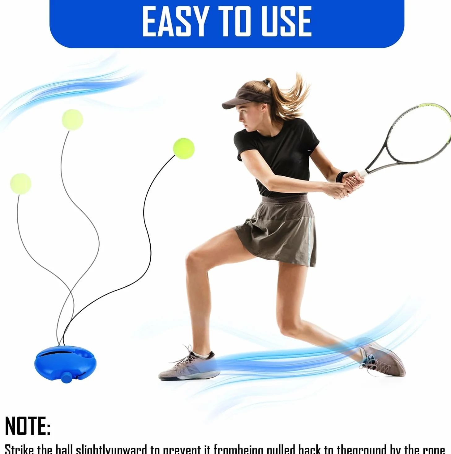 Byffoer Juego de entrenador de tenis, tabla de base con 2 pelotas de rebote, banda de goma, pelota de entrenamiento, herramienta de entrenamiento de tenis, para adultos, niños, jugadores principiantes