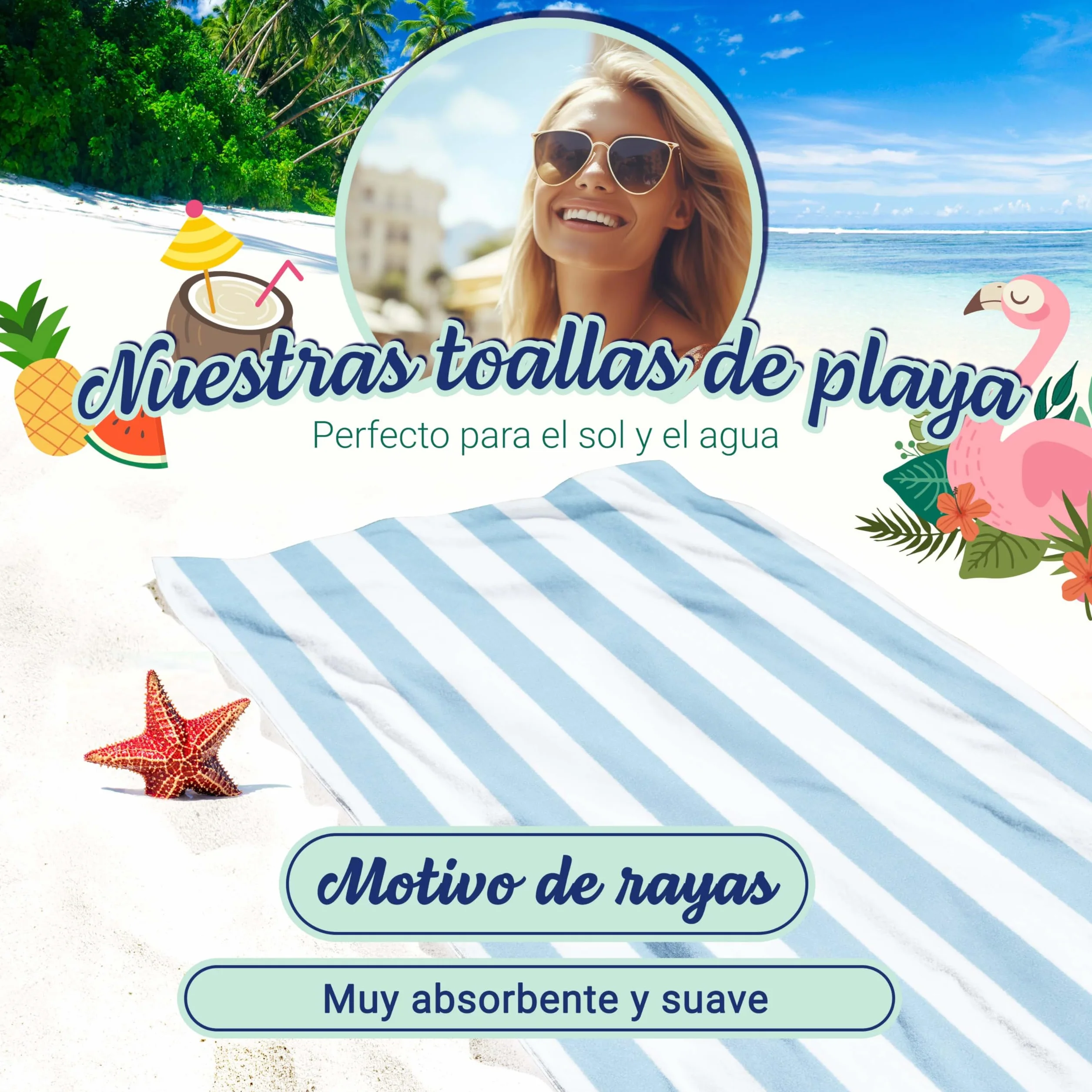 ZOLLNER Juego de 2 Toallas de Playa - Toallas de baño Resistentes y absorbentes en 70x180 cm - Lavables hasta 60°C - algodón - diseño Atemporal a Rayas en Azul Claro - Certificado Oeko Tex