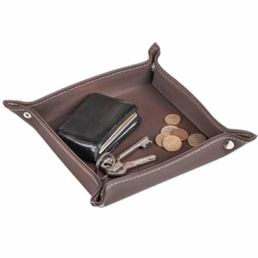 TIENDA EURASIA - Vaciabolsillos, Bandeja para Recibidor, Plato para la Entrada, Deja Llaves, Monedas, Organizador Entrada en Polipiel, Vacia Bolsillos de 18 x 18 cm con Corchetes