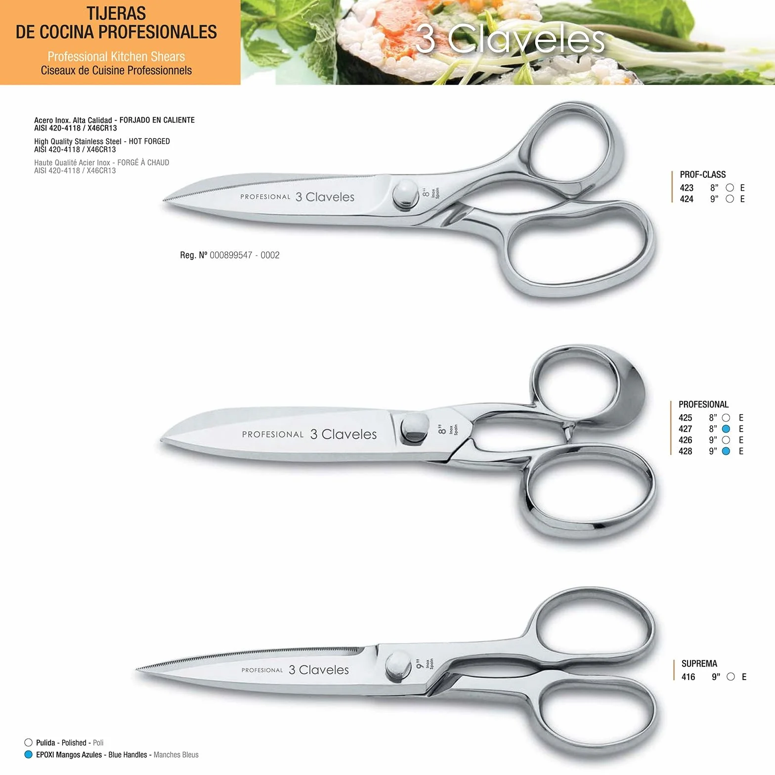 3 Claveles - 3Claveles 404 - Tijera para cocina de 8 pulgadas, inox