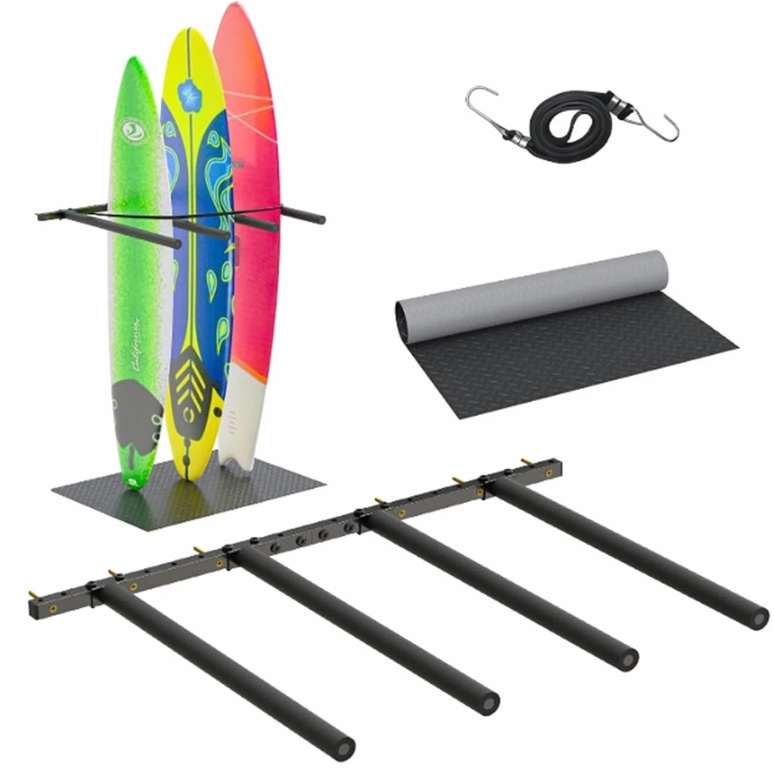 Soporte Vertical para Tablas de Surf — Soportes de Pared Ajustables — Sistema de Almacenamiento Vertical para 5 Tablas