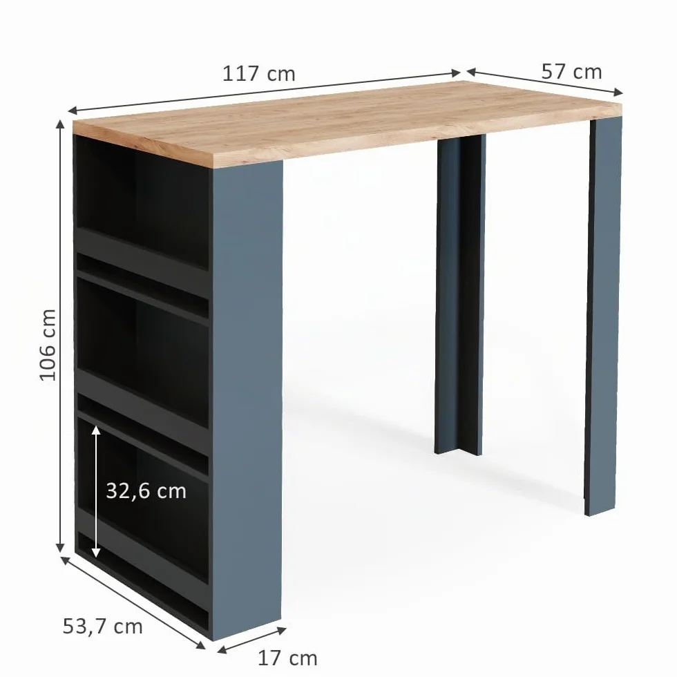 Vicco Mesa de Bar, Roble, 57 x 117 cm, con estantes Abiertos para Guardar Utensilios de Cocina
