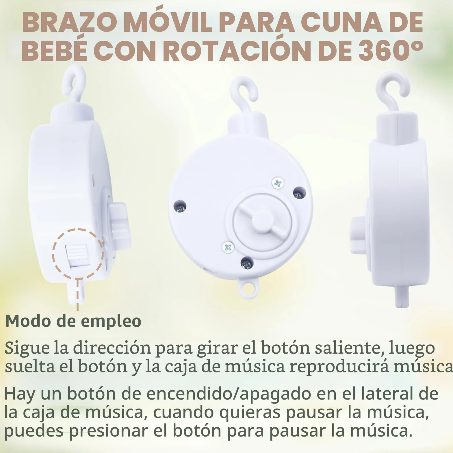 Movil Cuna Bebe, Bebé Móvil con Musica para Cuna, Soporte Ajustable DIY Infantil Juguetes de Decoración Caja de Música Soporte de Brazo, Móvil Bebé para Cuna para Bebé 0 a 24 Meses