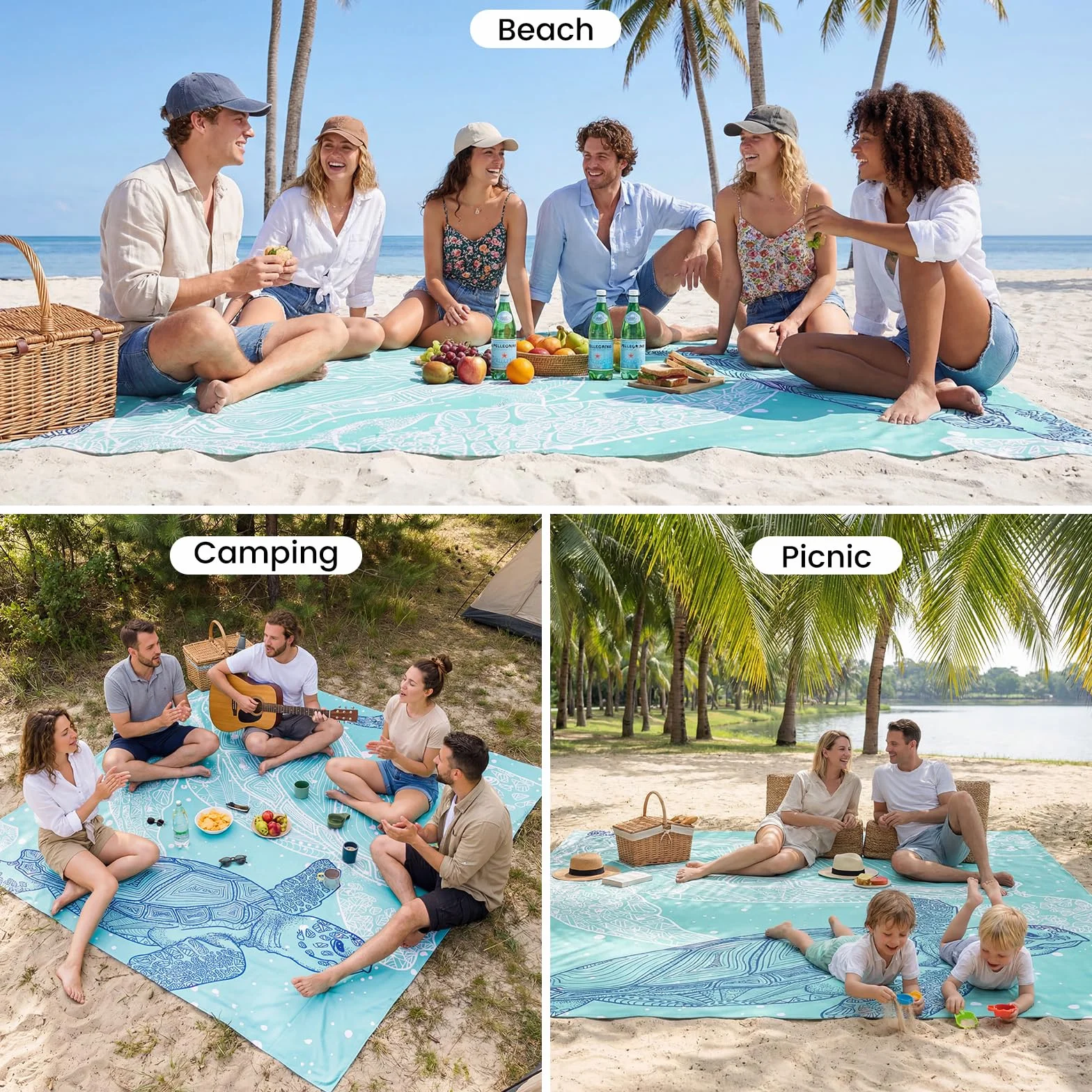 Zocipro Manta de Picnic Impermeable 210 x 200 cm Plegable Resistente a Arena y Agua con 4 Clavijas y Bolsa