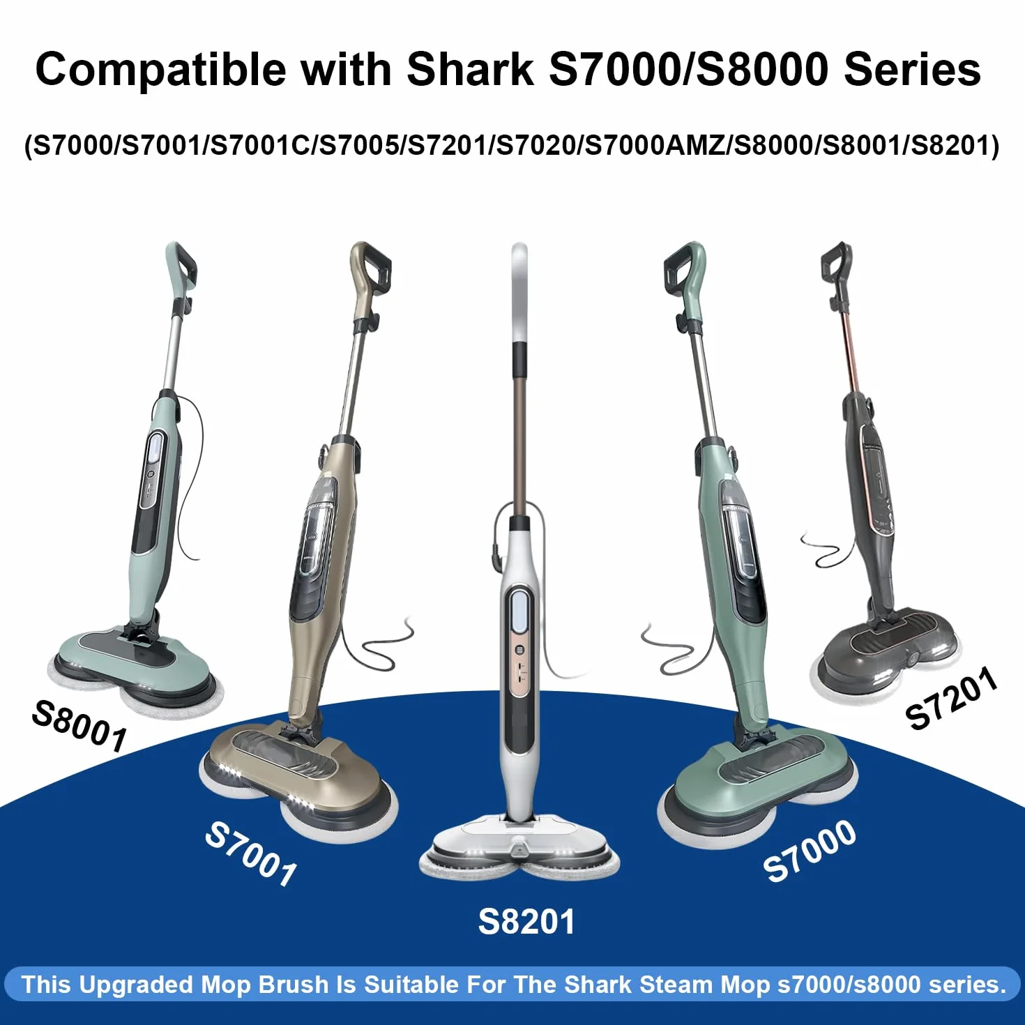 Juego de 2 cabezales de cepillo de repuesto de vapor S8201 compatibles con Shark Steam Mop S7000/S7001/S7005/S7201/S7020/S7000AMZ/S8000/S8001/S8201, limpieza profunda de suelos duros, pulido