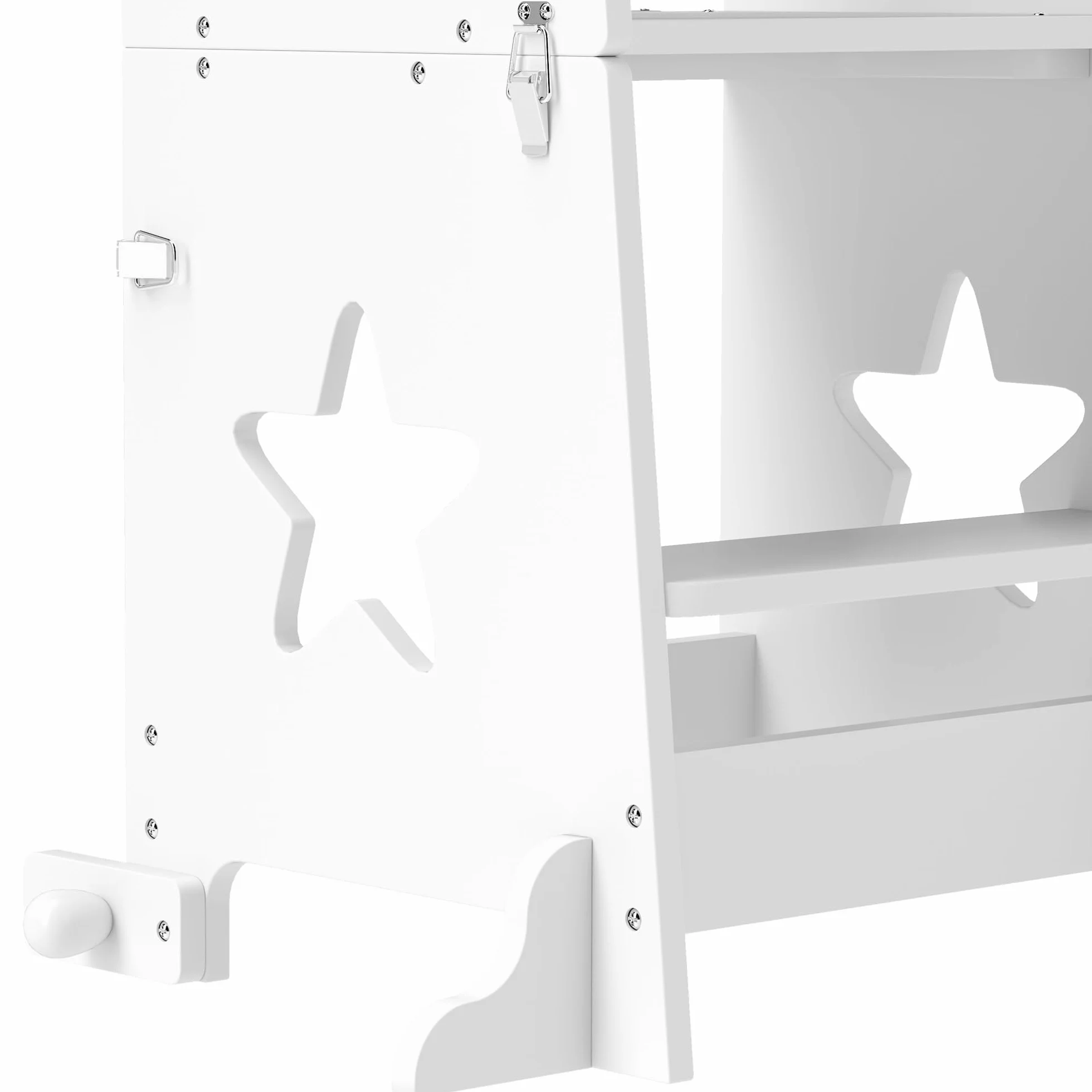 AIYAPLAY Torre de Aprendizaje 2 en 1 Taburete Niños +3 Años Convertible Mesa Silla Barra Seguridad 60x44,5x86 cm Blanco