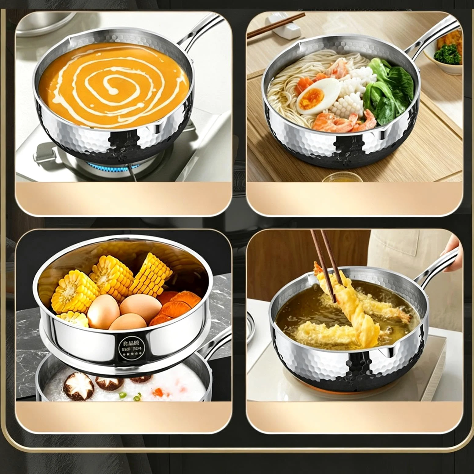 Cazo Con Tapa Acero Inoxidable Con Tapa, Asa Y Pico Vertedor | Cazo Pequeño Para Vapor Y Salsas para la cocina doméstica, cocinar, freír, guisar, hervir, sopas, salsas, comidas
