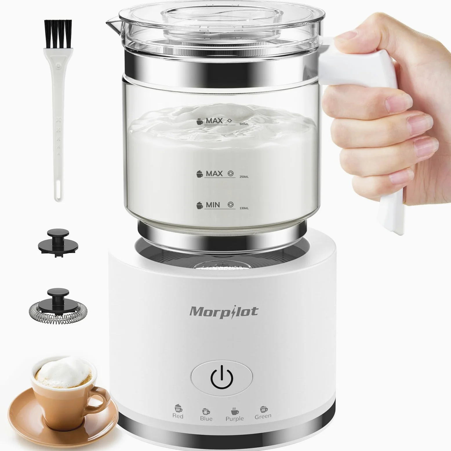 Morpilot - Espumador de leche eléctrico 4 en 1, espumador automático de leche de gran capacidad, vaporizador y calentador de leche caliente y fría para café, café con leche, capuchino