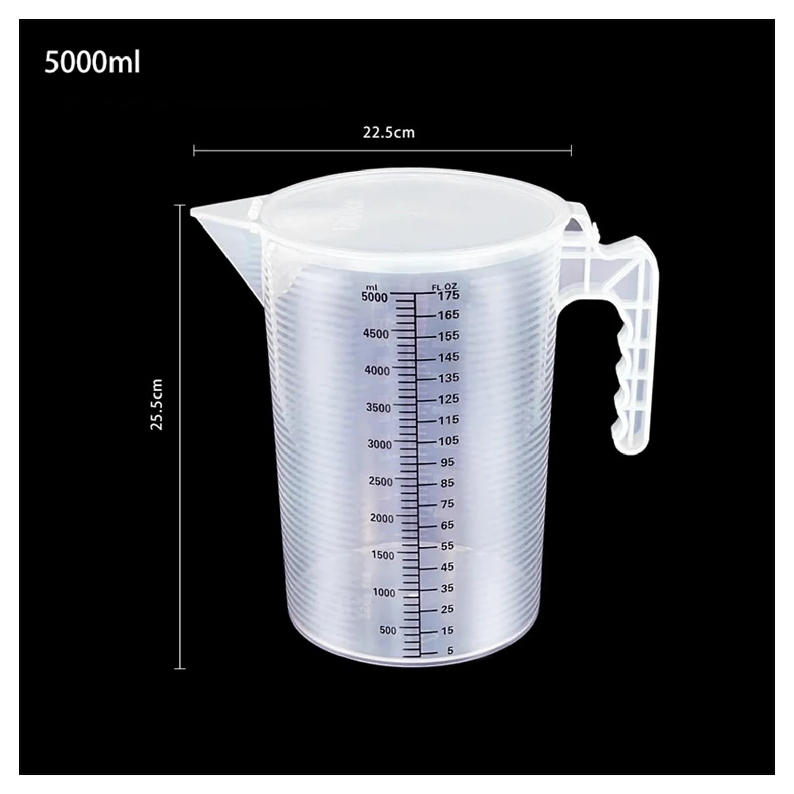 Vaso medidor de plástico espesado de 100-5000 ml con escala, vaso medidor experimental, vaso medidor de plástico(B -5000ml - with lid)
