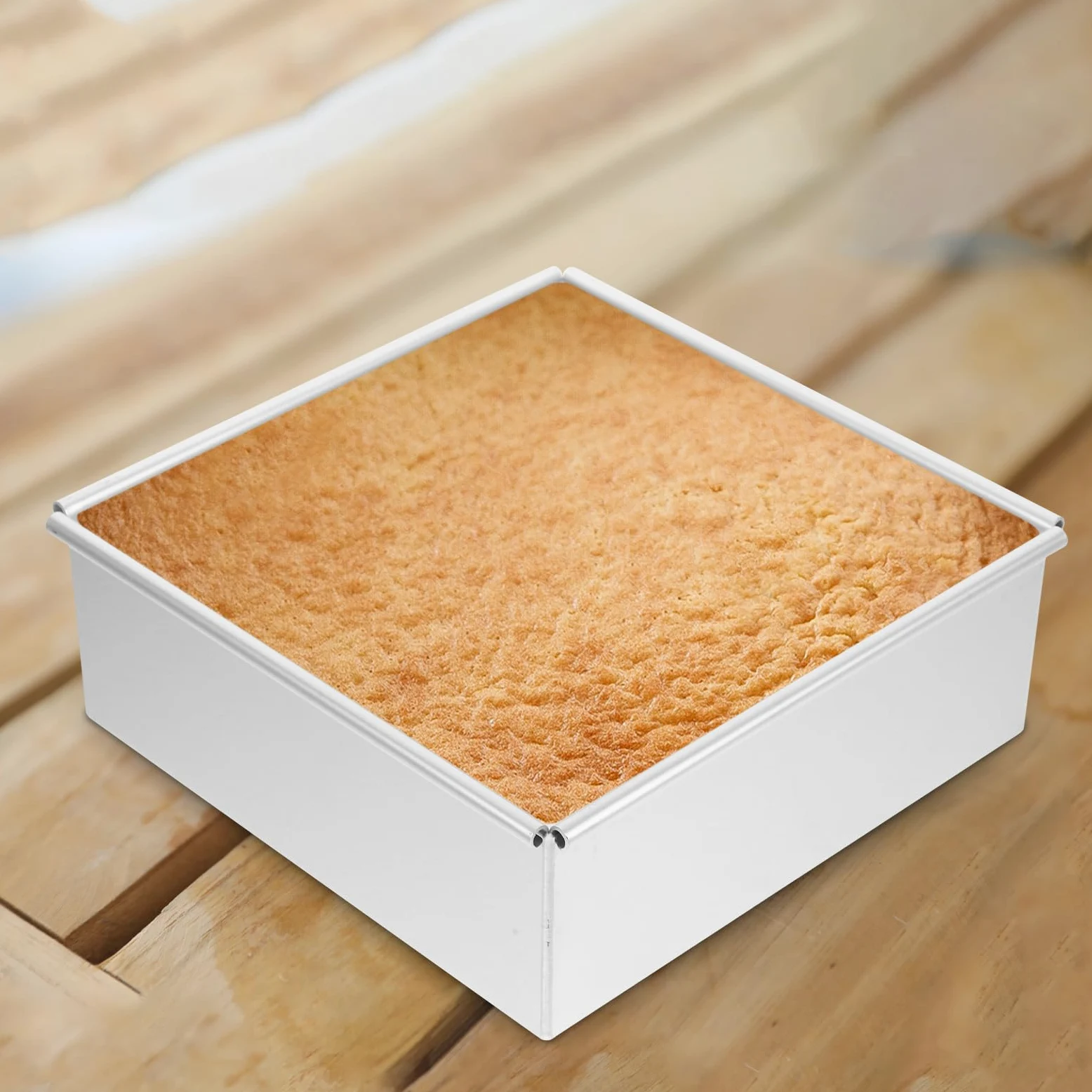 VOSAREA Molde Cuadrado para Pastel 2 Piezas de Aleación de Aluminio | Fondo Extraíble, Color Plata, Uso en Restaurantes y Tiendas de Postres, Diseño Reutilizable para Horneado