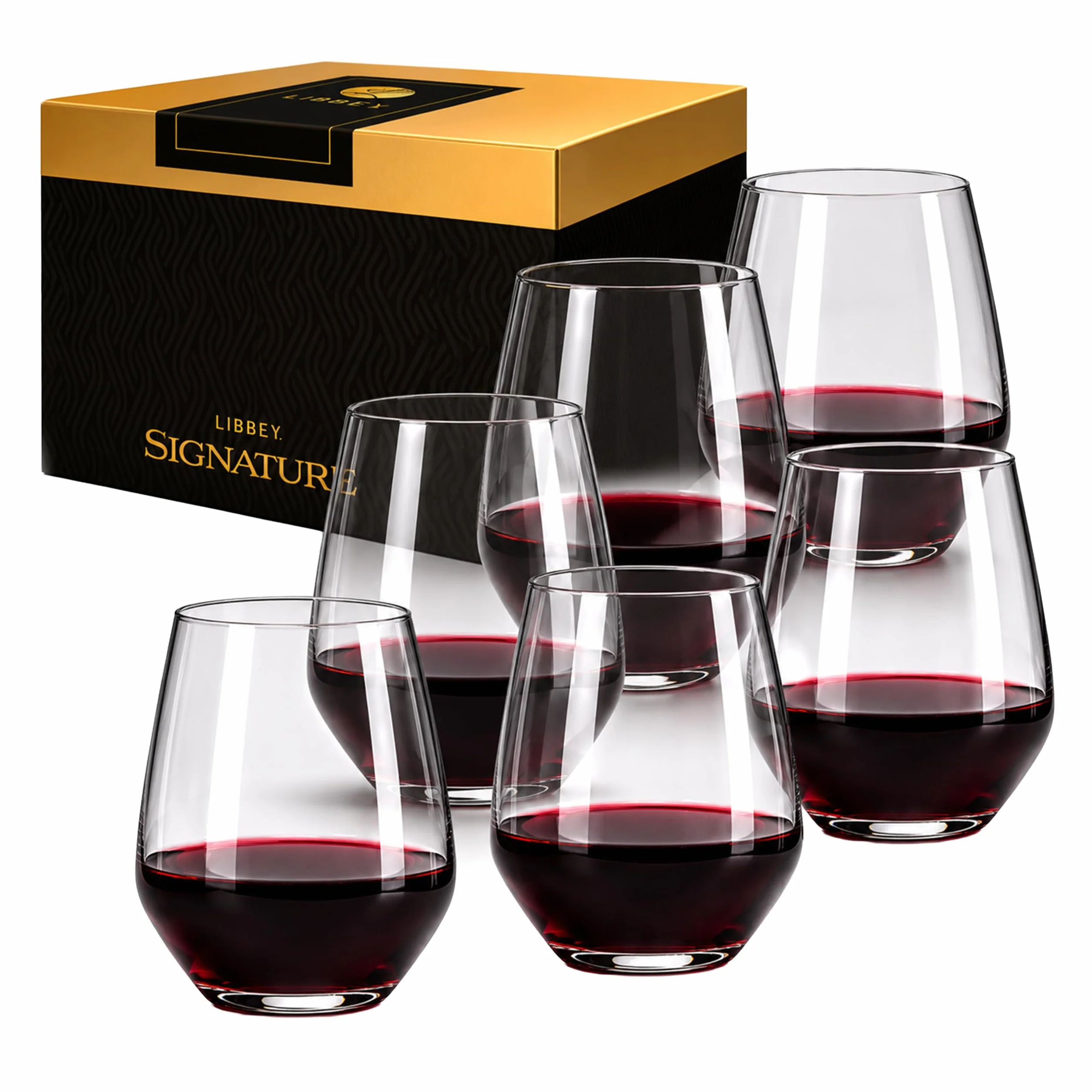 Libbey Greenwich copas de vino sin tallo, 18 onzas, juego de 6, 18 onzas, transparente