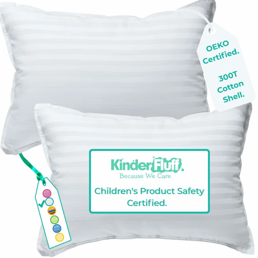 Kinder Fluff Almohada para Niños Pequeños 2X Algodón 300T Hipoalergénica Lavable a Máquina