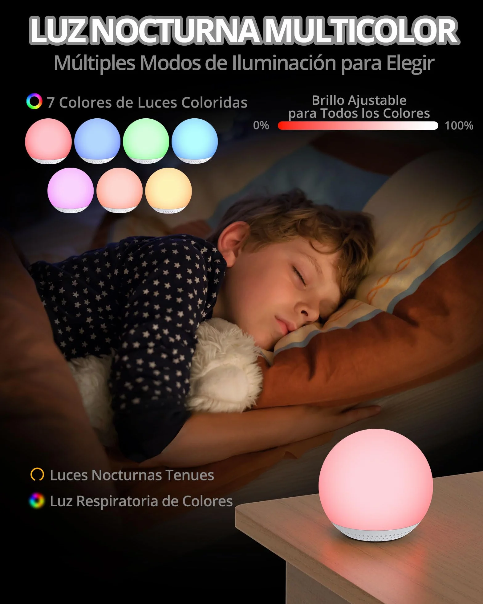 HOMGEN Máquina de Ruido Blanco 2 en 1 Recargable con Luz LED Ajustable, 24 Sonidos Relajantes, Luz Nocturna con Temporizador