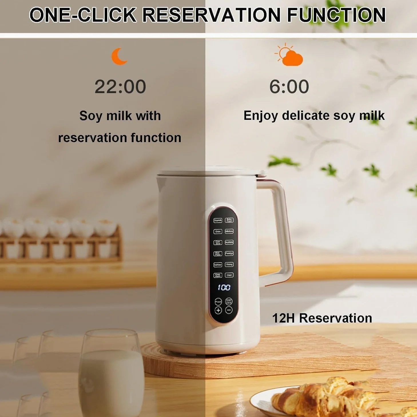 Espumador de leche, máquina de leche de soja de limpieza automática de 800 W, máquina de leche de frutos secos de 1,5 L, pantalla ultragrande, con pantalla LED, temporizador de 12 horas, lic