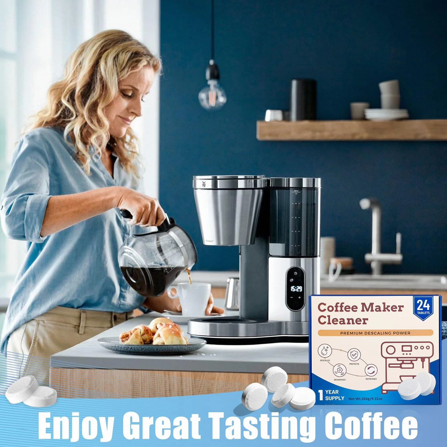 SCENTORINI Pastillas de Limpieza Para Cafeteras Automáticas 24 Unidades– Apto Para Todas Máquinas de Café con Depósito De Agua, Compatible Con Siemens, Jura, Delonghi, Bosch, Melitta, WMF, Miele