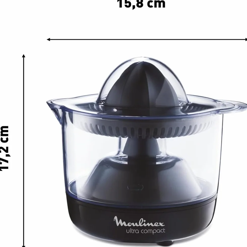 Moulinex Exprimidor Compacto de 25 W con Jarra Transparente Desmontable de 0,45 L, Cono de Doble Sentido, Apto para lavavajillas, De pástico, PC120870