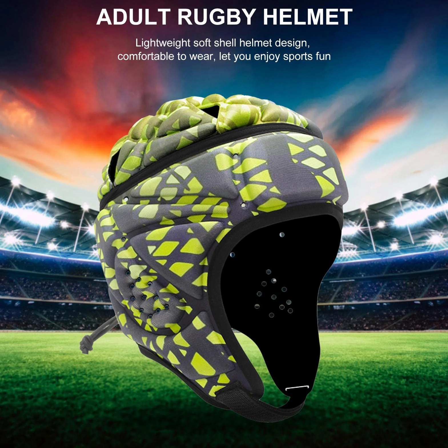 Casco Acolchado para Fútbol Bandera Rugby, Protector Cabeza Portero Ajustable Deportivo