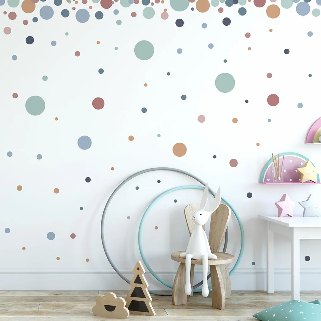 Pegatinas Topos Acuarela para Pared, Decoración de Habitación Bebé, Decorativas Infantiles Bohemias