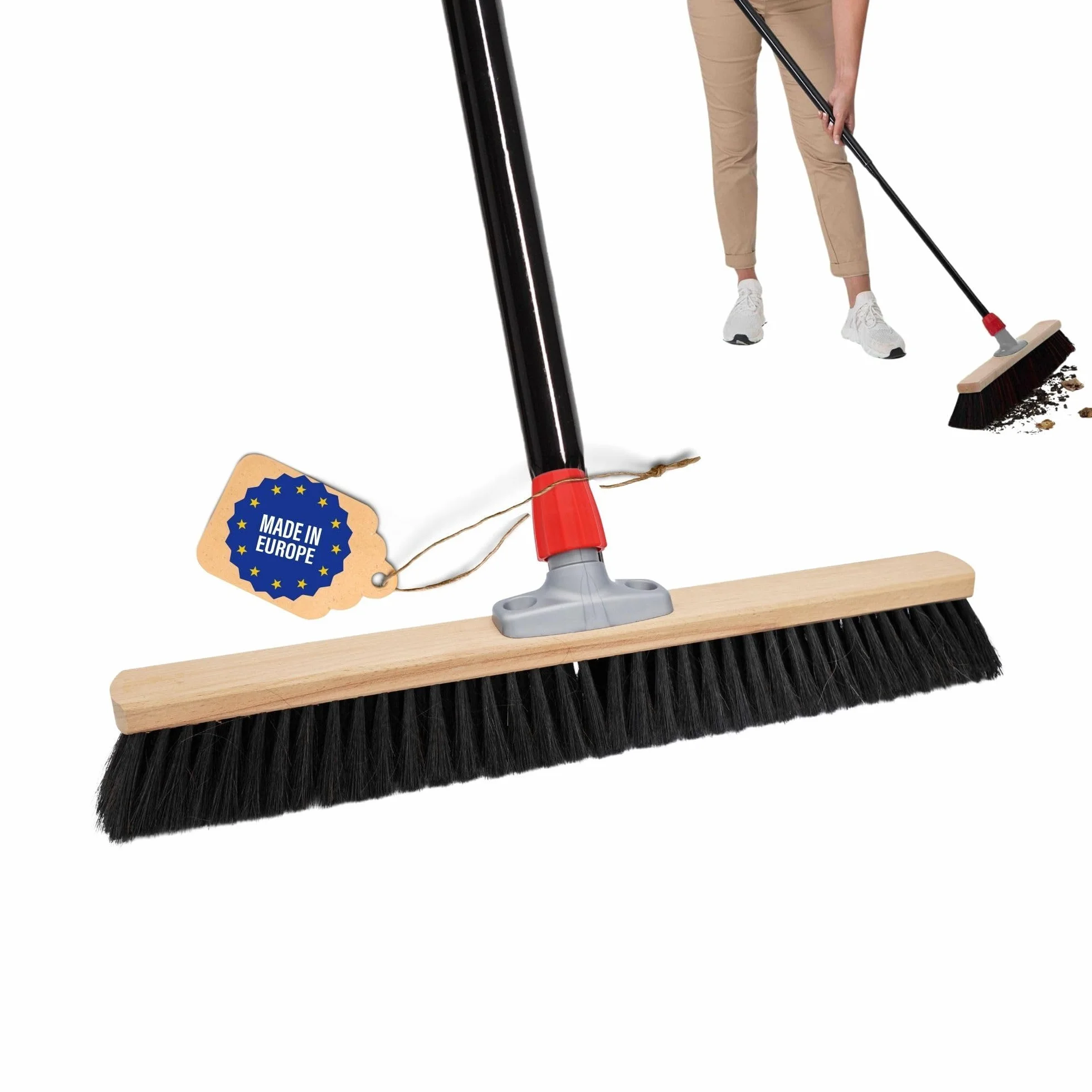 Novaliv Escoba grande de 60 cm con mango, cerdas sintéticas, escoba fina con mango, ideal como escoba de taller, escoba industrial, escoba de casa, escoba para el pelo, escoba grande