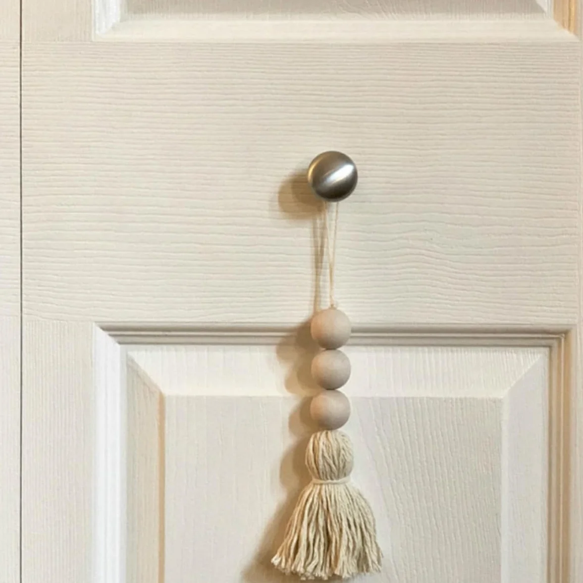2 Borlas Decorativas de Cuentas de Madera Hechas a Mano Cuerda de Algodón Natural para Decoración de Manijas de Puertas y Armarios Estilo Bohemio Beige