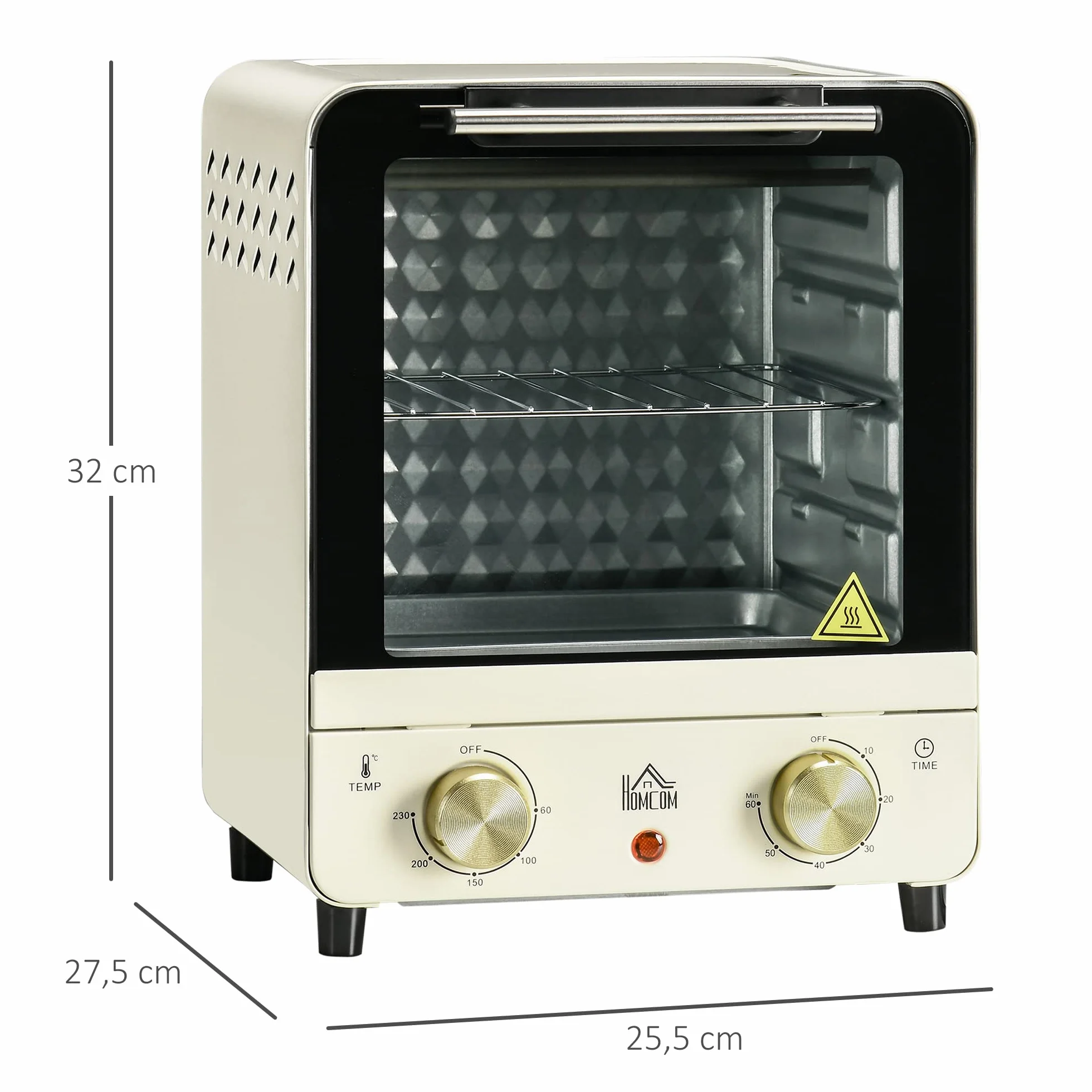 HOMCOM Horno Eléctrico Sobremesa 15 Litros 1000W Horno Portátil Mini Horno con Temperatura hasta 230 ℃ Temporizador Bandeja y Rejilla 25,5x27,5x32 cm Crema