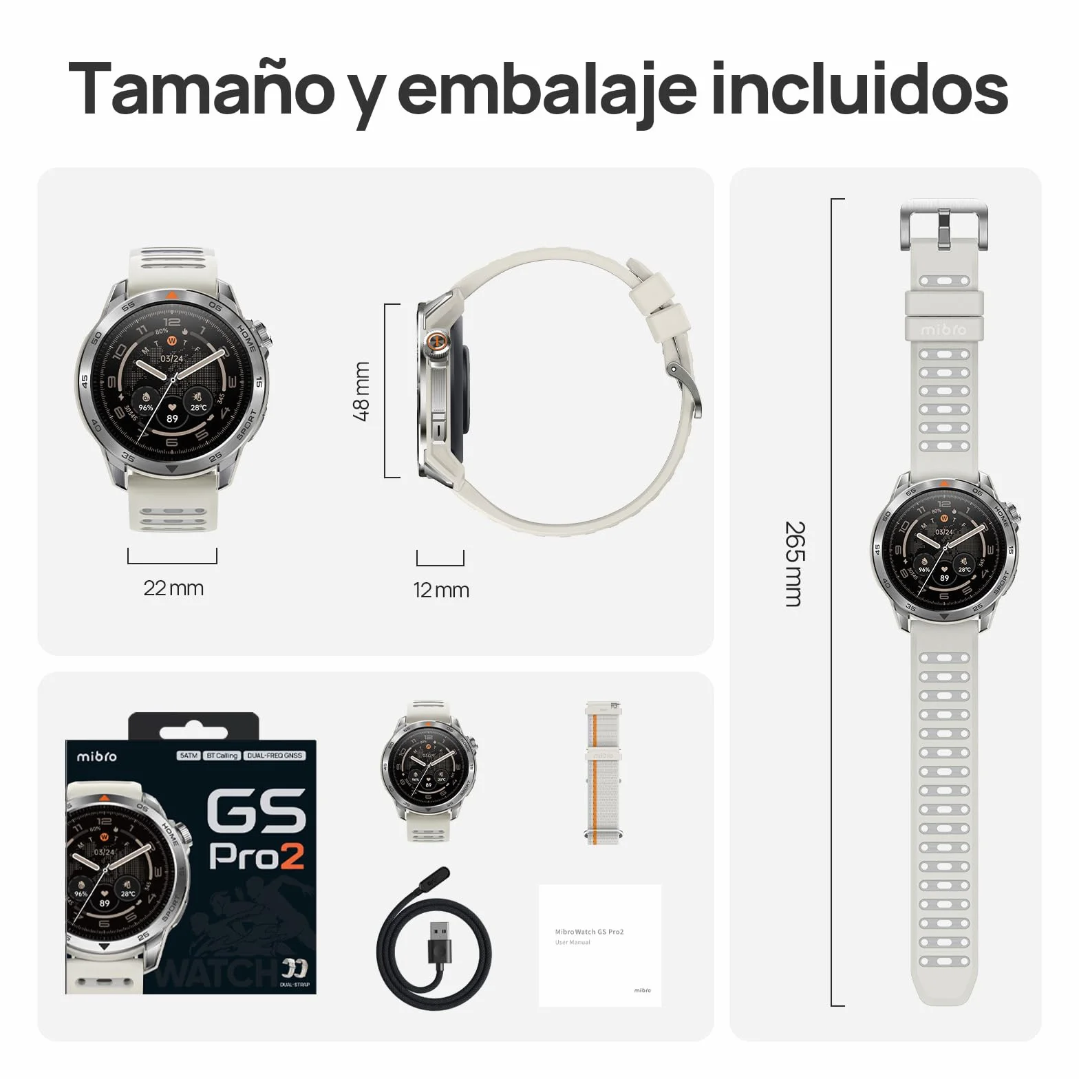 Mibro GS Pro2 Smartwatch Hombre 1,43" Acero Inoxidable GPS Llamadas Bluetooth Impermeable Altitude Brújula iOS Android Beige Claro