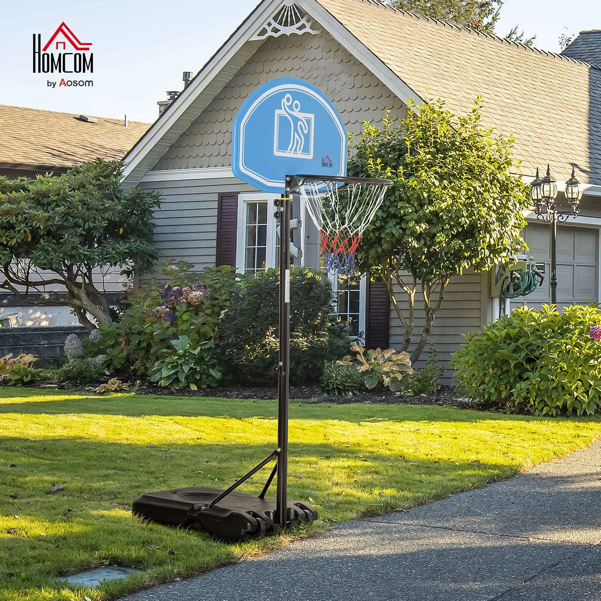 HOMCOM Canasta de Baloncesto Exterior Altura Ajustable 160-210 cm Portátil Tablero PE Ruedas Base Rellenable