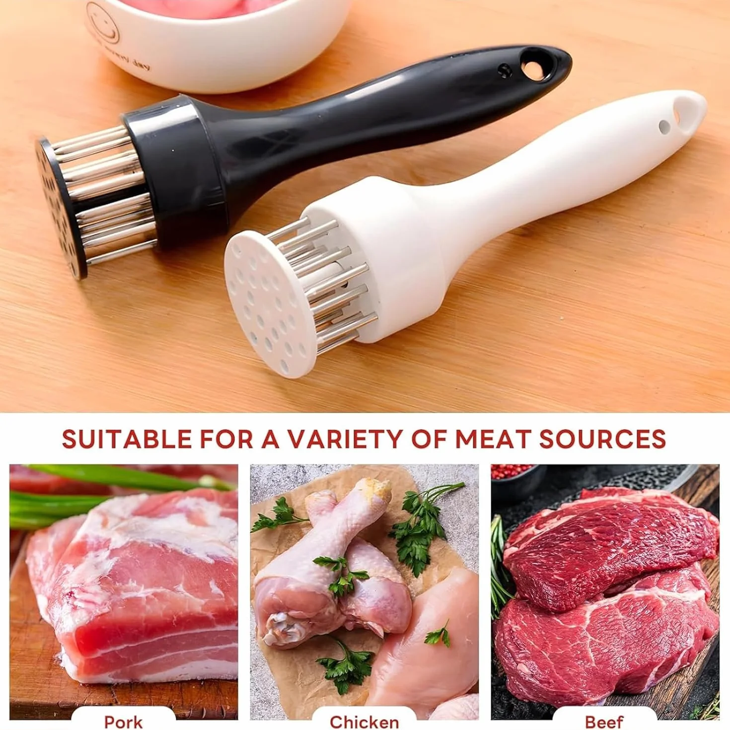 Stainless Steel Meat Tenderizer Needle, 21 Pin Ultra Sharp Meat Tenderizer Tool, Meat Marinating Tool, Steak BBQ Kitchen Cooking Tool, for Tenderizing Pork, Beef, Chicken, Marinade (White)