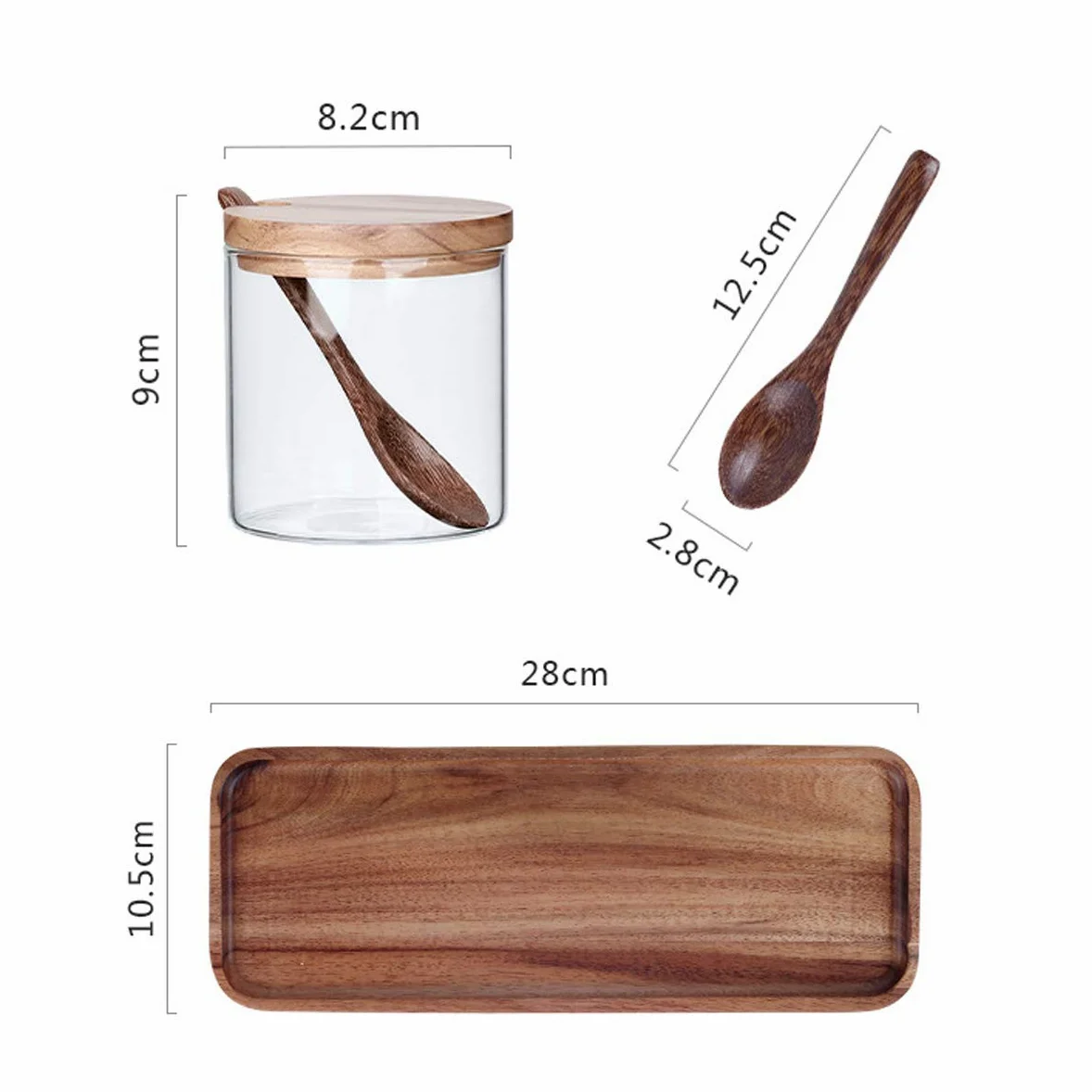 TentHome - Tarros de Especias de Cristal para Especias y 3 tarros de condimentos con cucharas de Madera