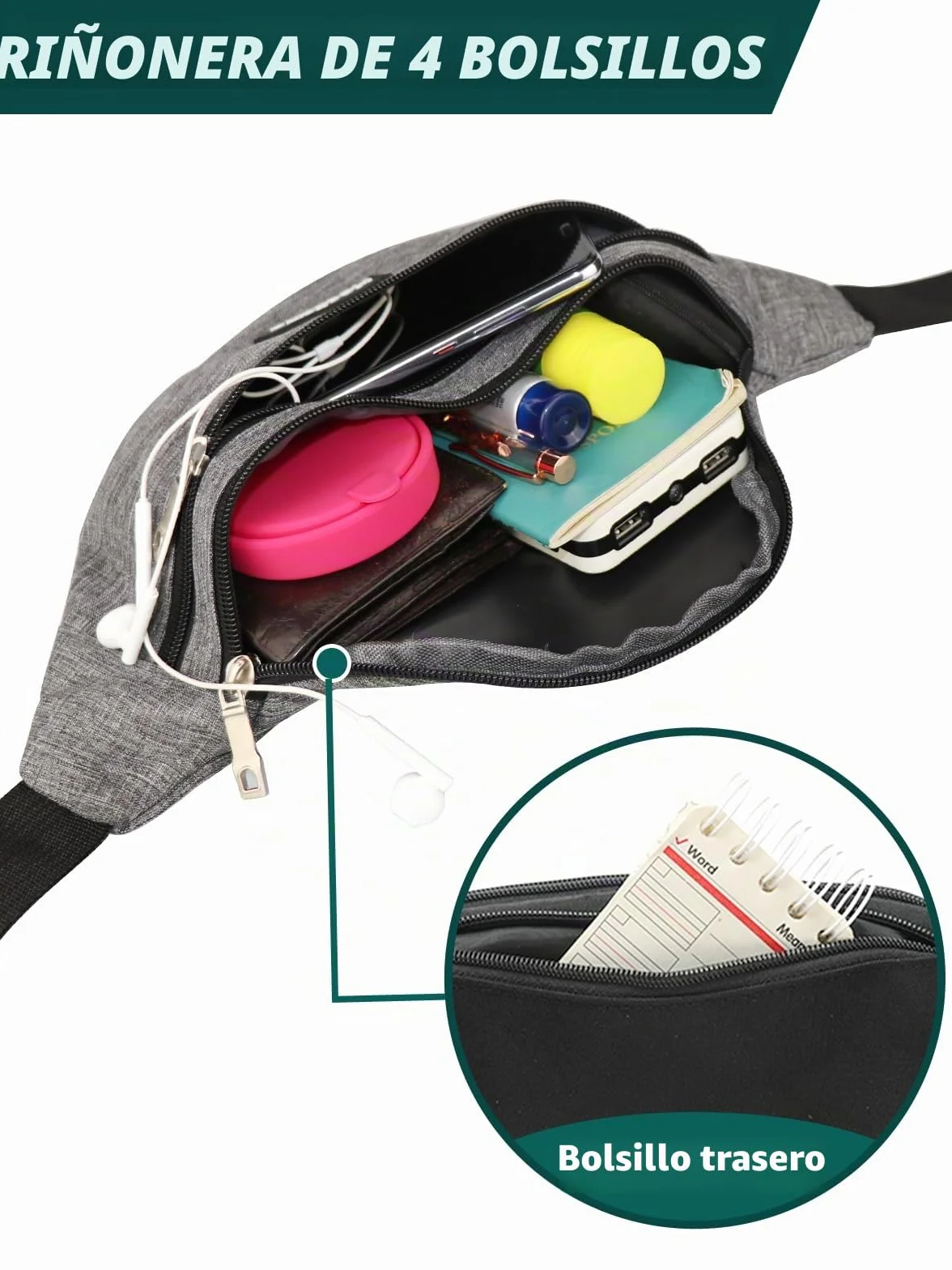 Riñonera Impermeable Hombre Mujer Bolso de Cintura Deportiva con Cinturón Ajustable para Viaje Correr Senderismo