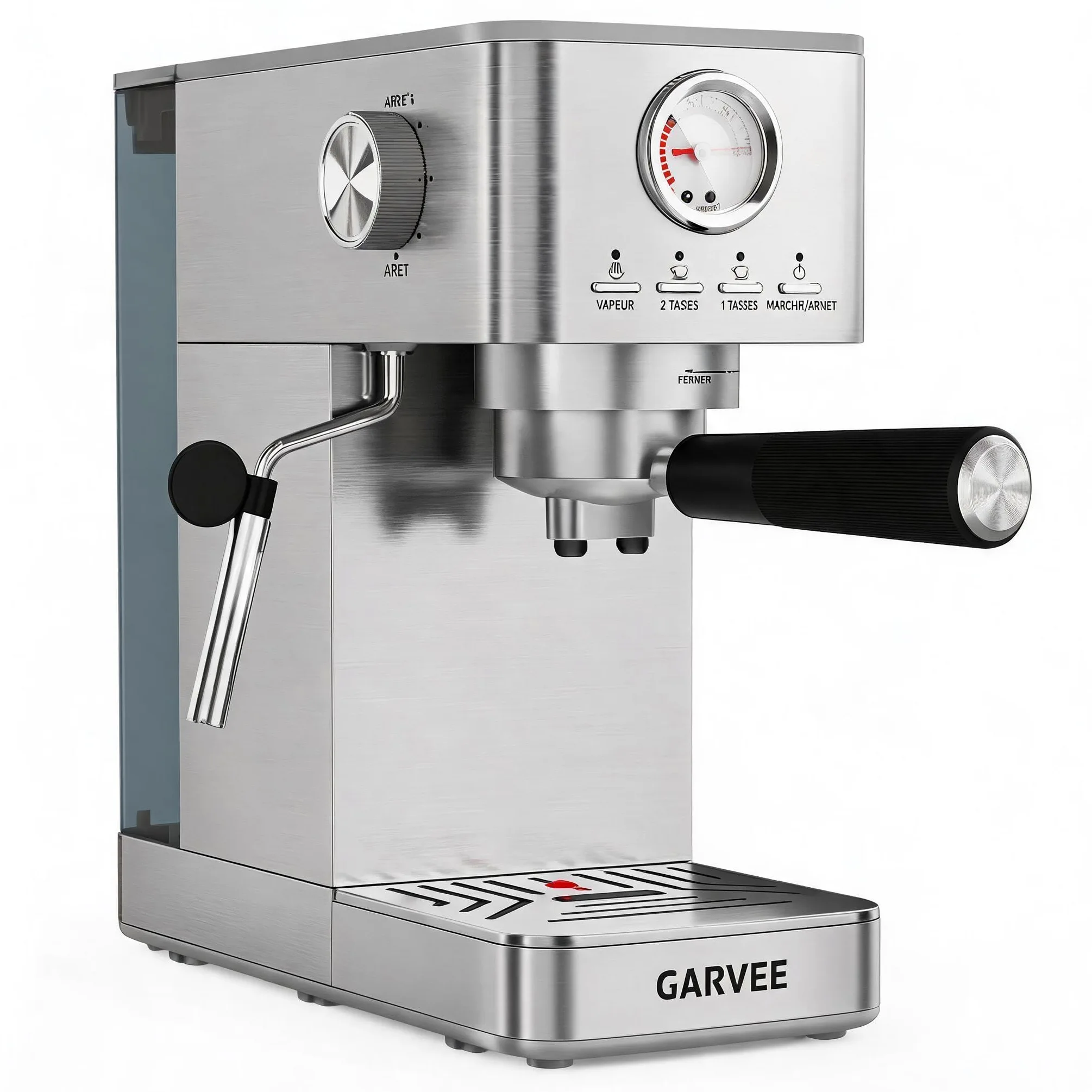 Acekool Máquina de espresso semiautomática 15 bares 1300W - Depósito 1,4L, manómetro, espumador manual - Calentador rápido, acero inoxidable, para café, capuchino, latte - plata (estándar europeo)