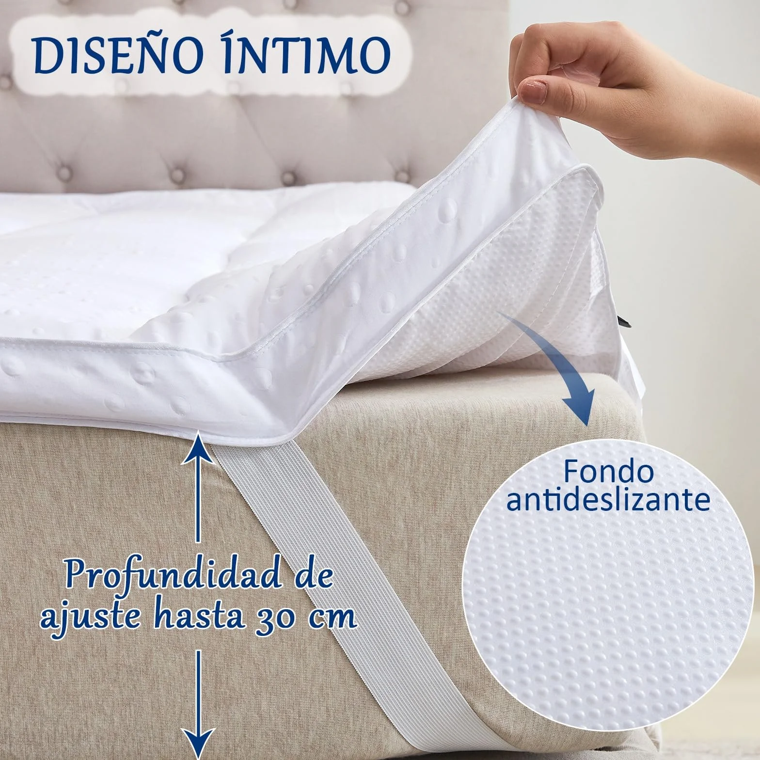 Bedecor Sobrecolchon de Microfibra 150x200, Muy Suave y Comodo Cubre Colchon con Diseño Antideslizante, 3D Massage Bubbles Lujoso Topper 150x190/200
