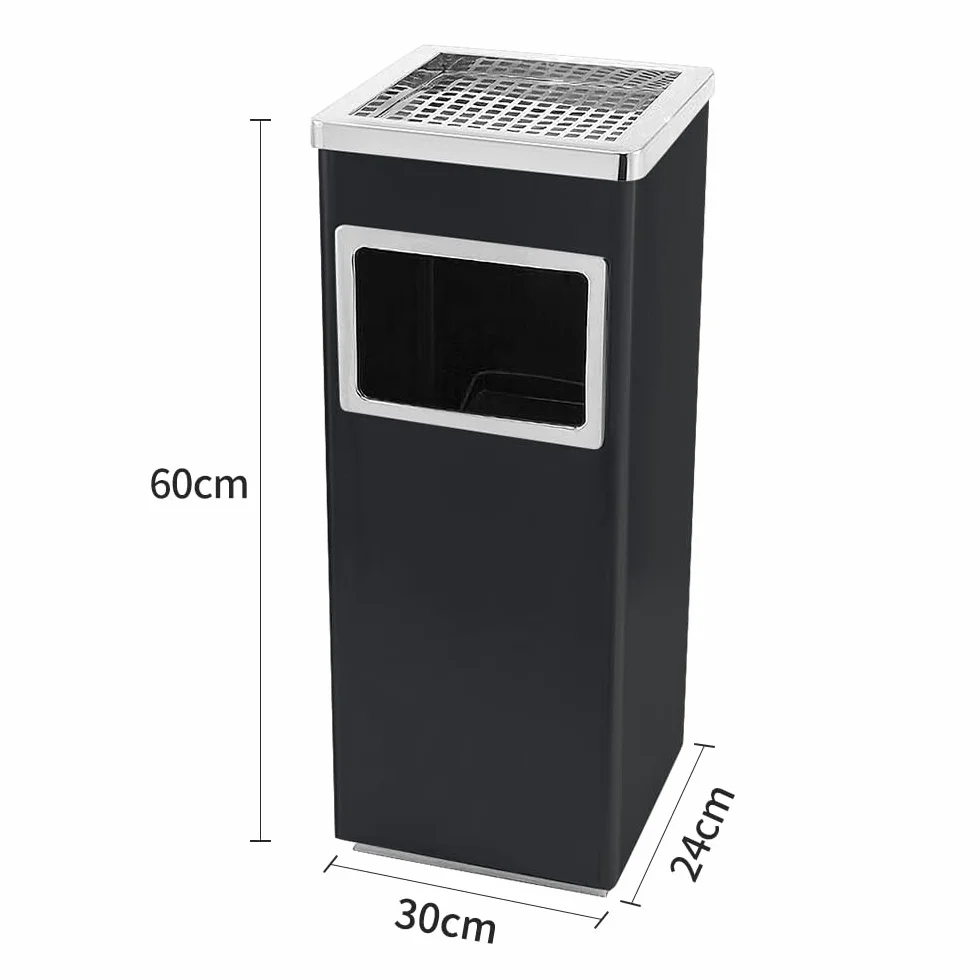 OHMG - Cenicero exterior 48L de acero inoxidable con cubo de basura interior, contenedores de basura de cocina para hotel (30 x 24 x 60 cm, negro)